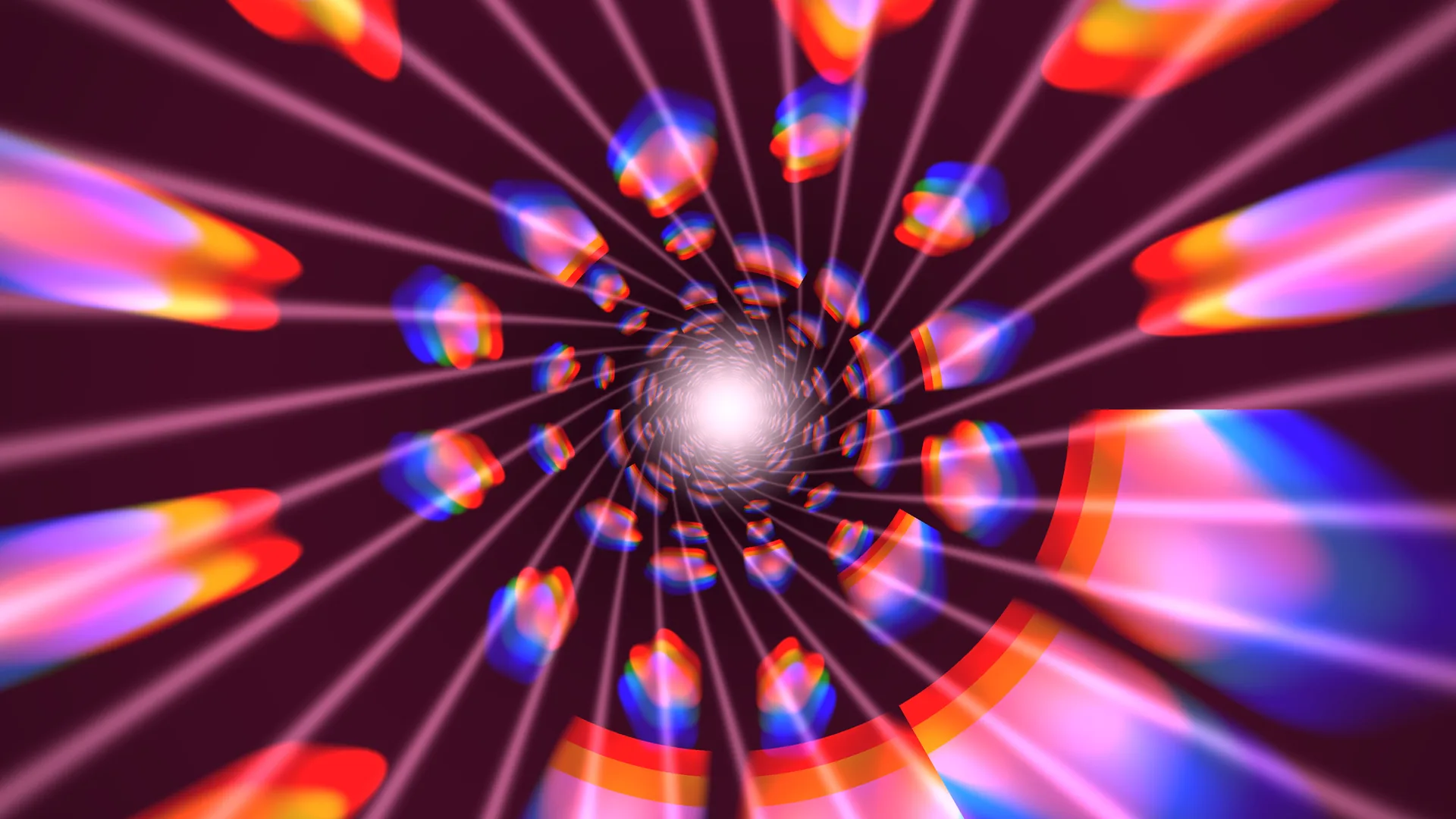 Chromatic tunnel of light and radial motion — abstract tunnel wallpaper at 3840x2160