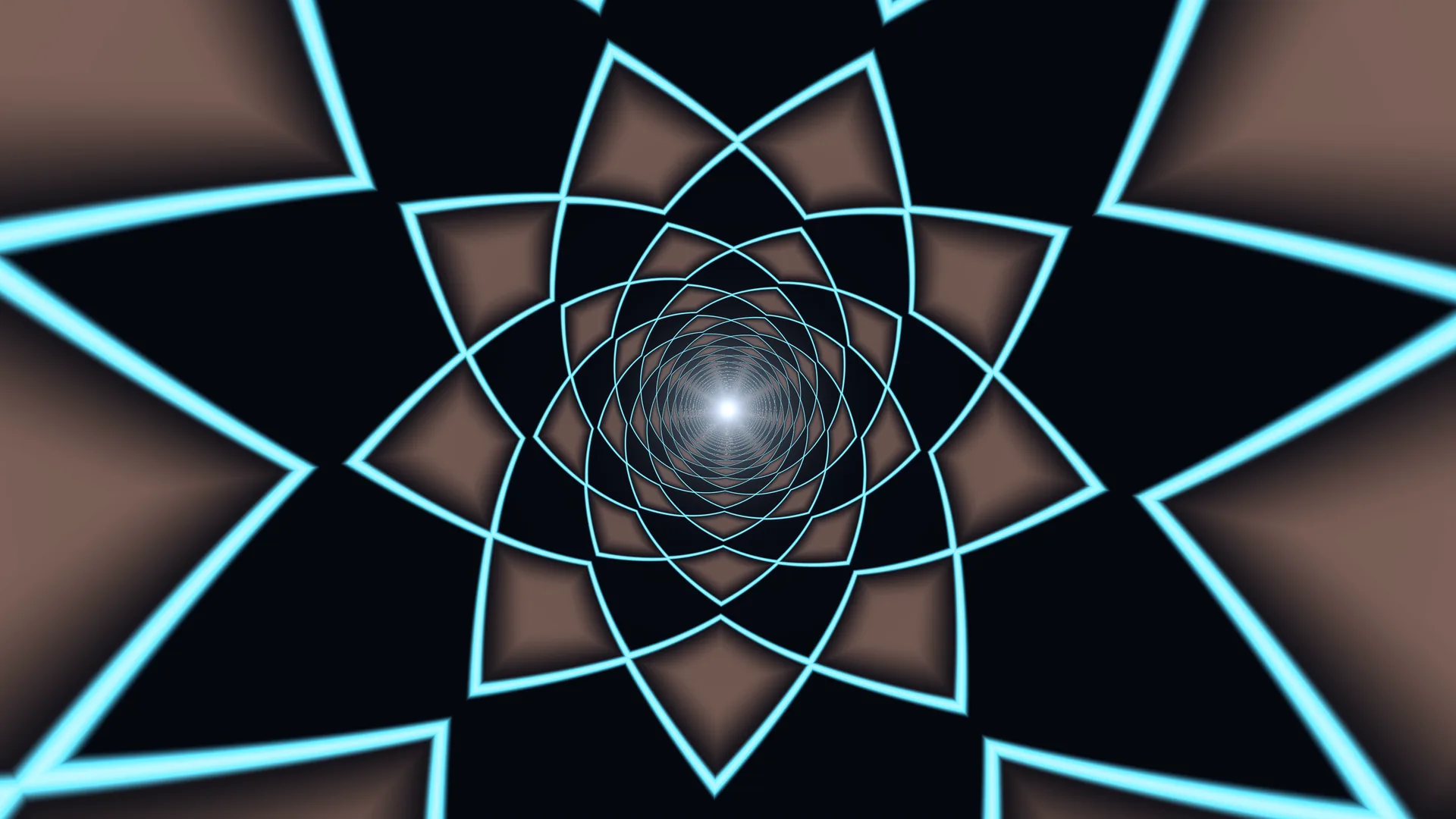 Cyan geometric rosette with a luminous center — geometric rosette wallpaper at 3840x2160
