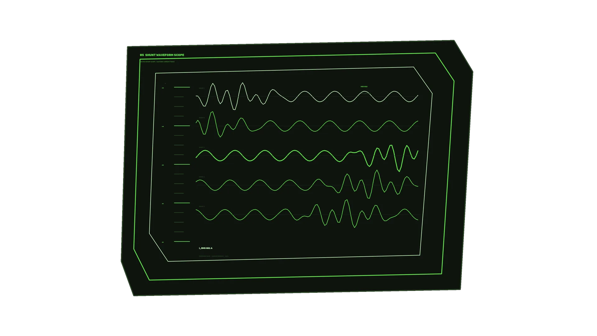 Green waveform chart in a dark geometric field — waveform wallpaper at 3840x2160