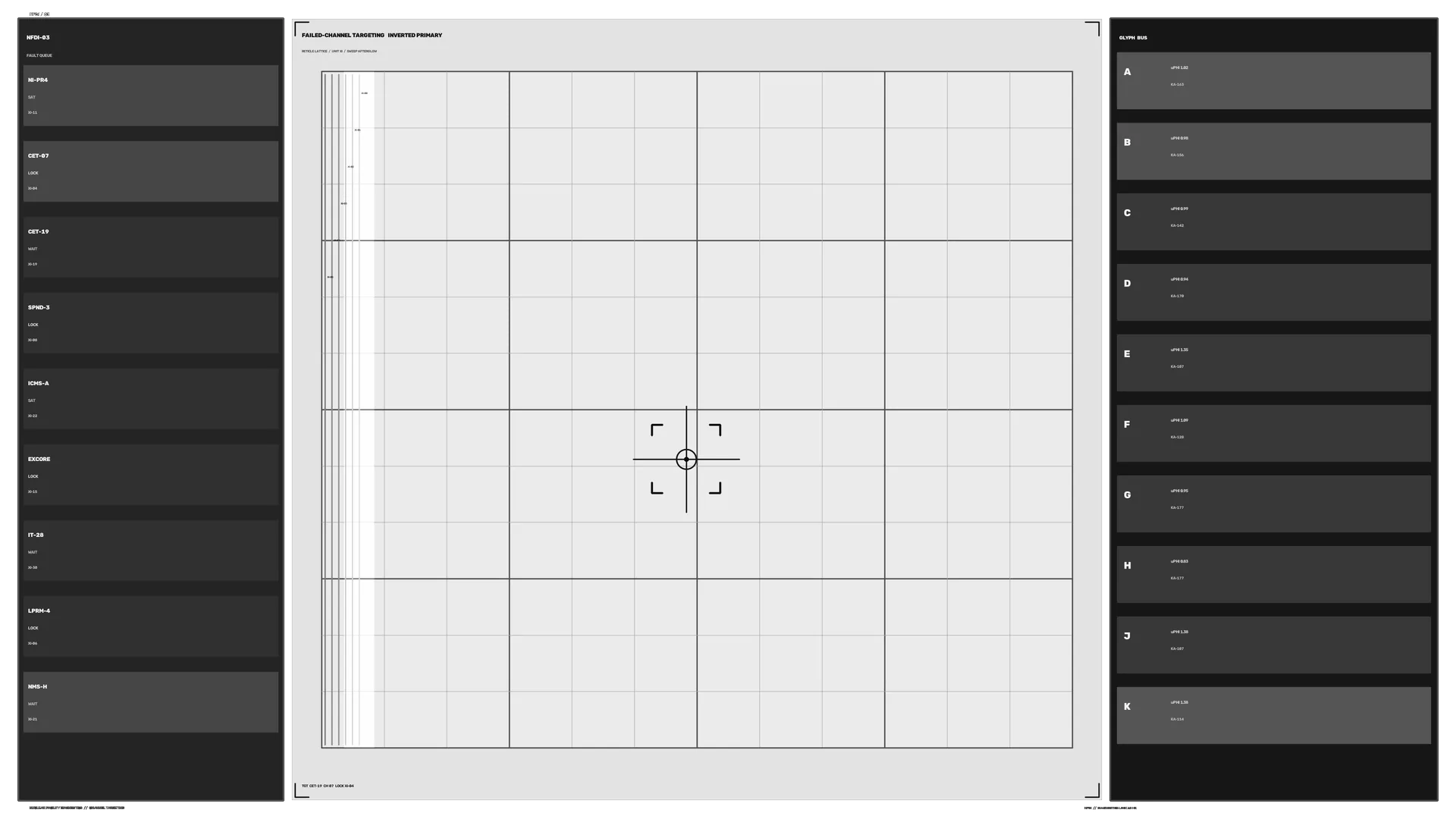 Monochrome targeting grid with central reticle — targeting grid wallpaper at 3840x2160