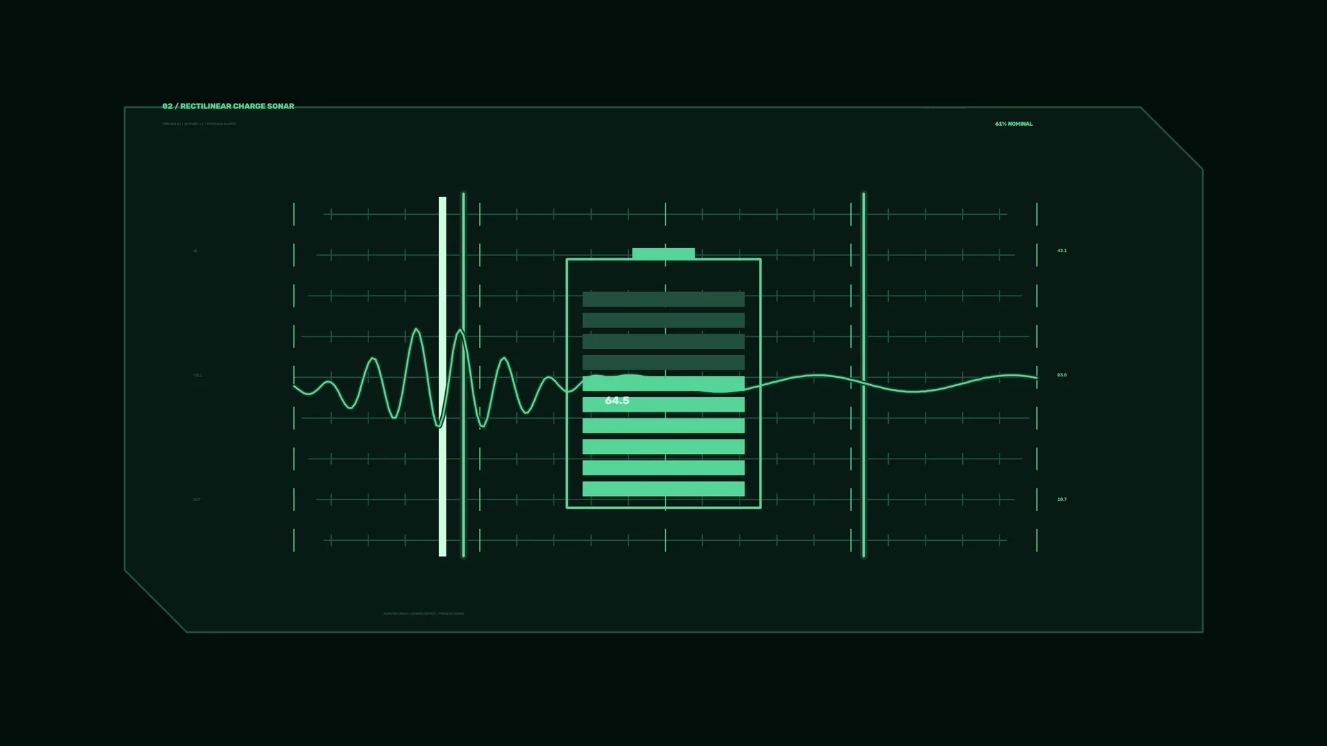 Neon sonar waveform on a dark technical grid — sonar wallpaper at 3840x2160