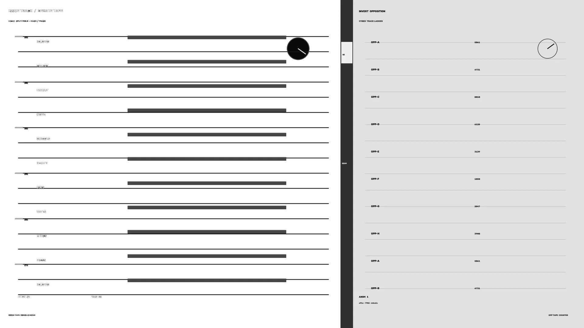 Black and white editorial data grid — black and white wallpaper at 3840x2160