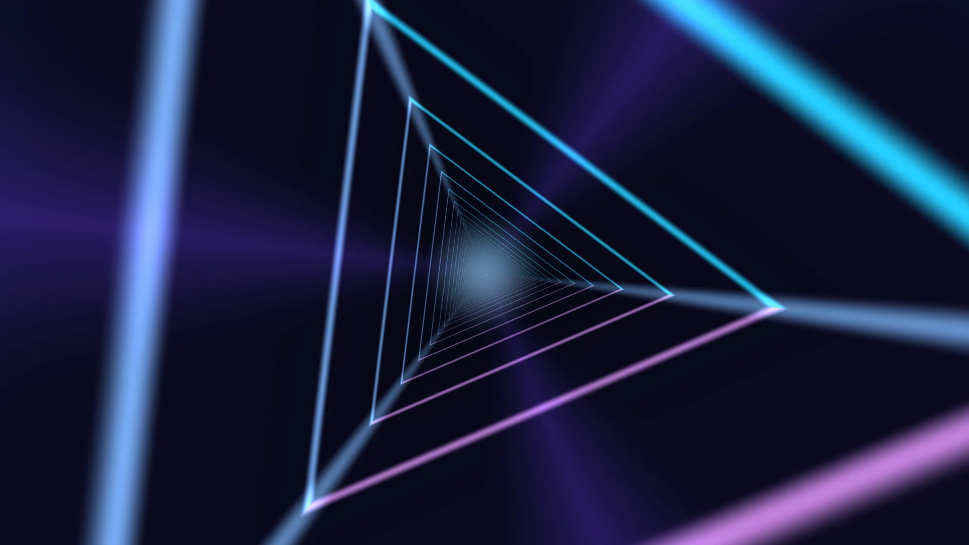 Neon triangle tunnel in blue and violet light — neon triangle wallpaper at 3840x2160