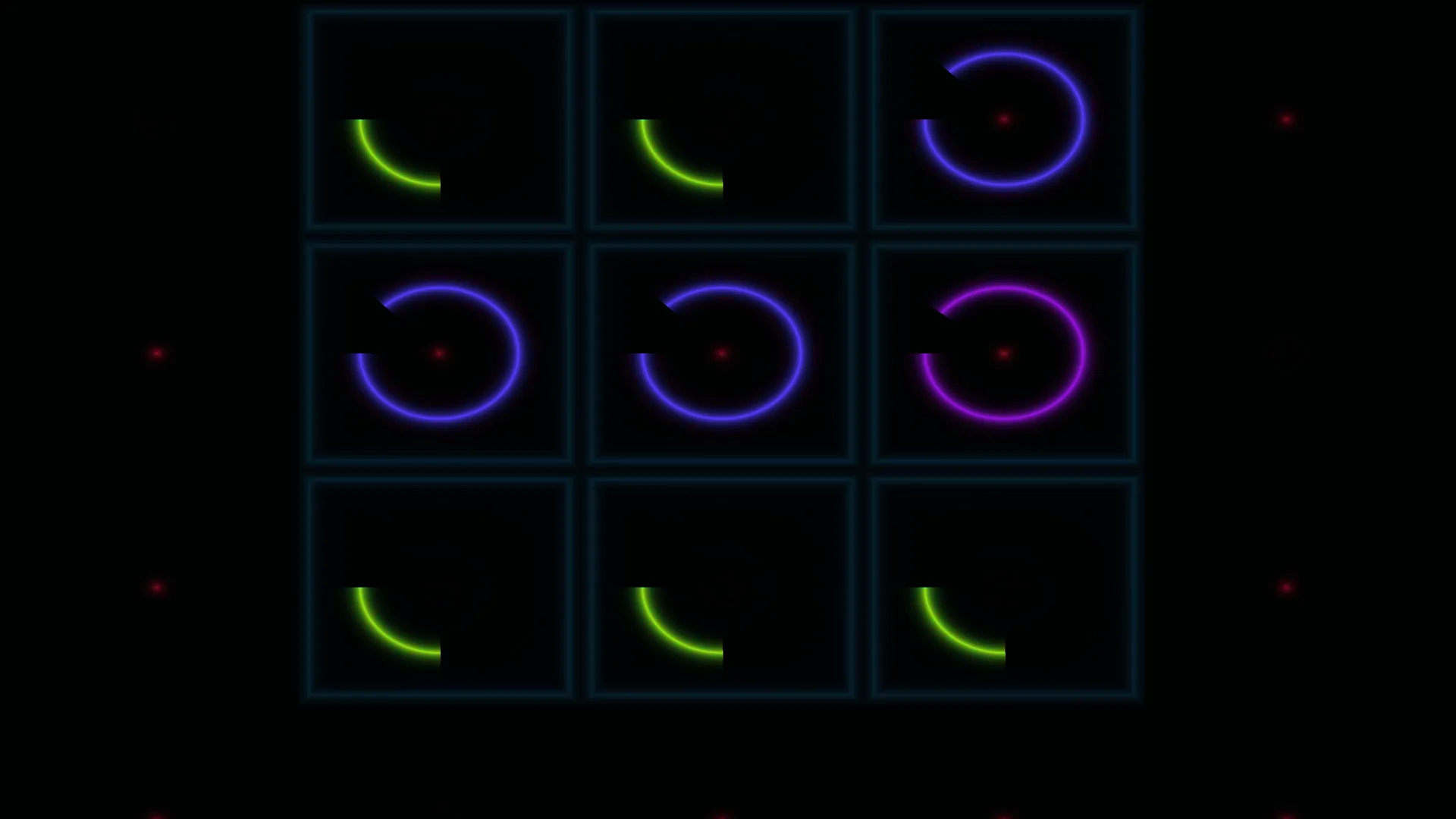 Neon rings within a dark geometric grid — neon rings wallpaper at 3840x2160
