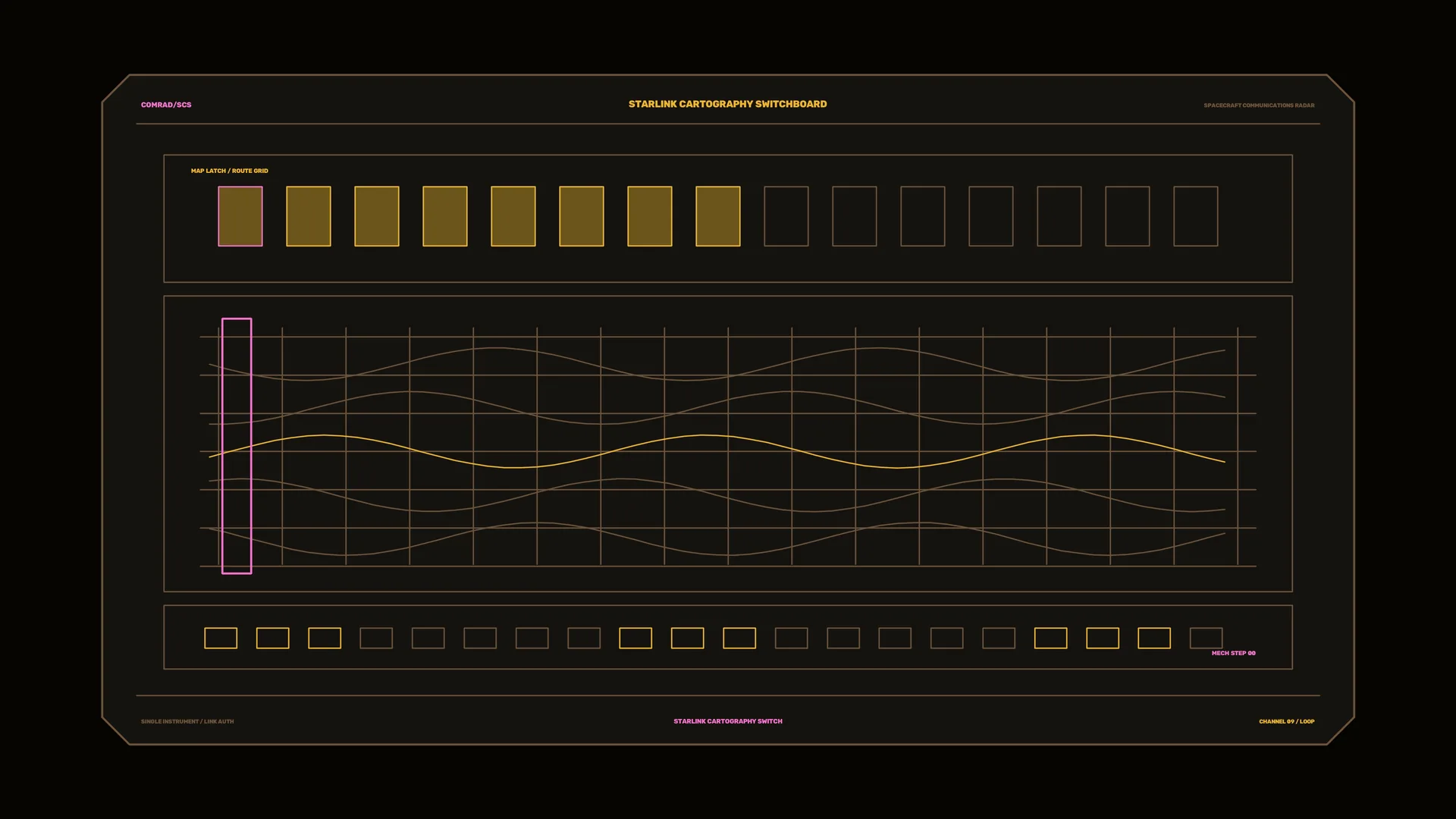Orbital Cartography Switchboard in Amber and Magenta — cartography wallpaper at 3840x2160