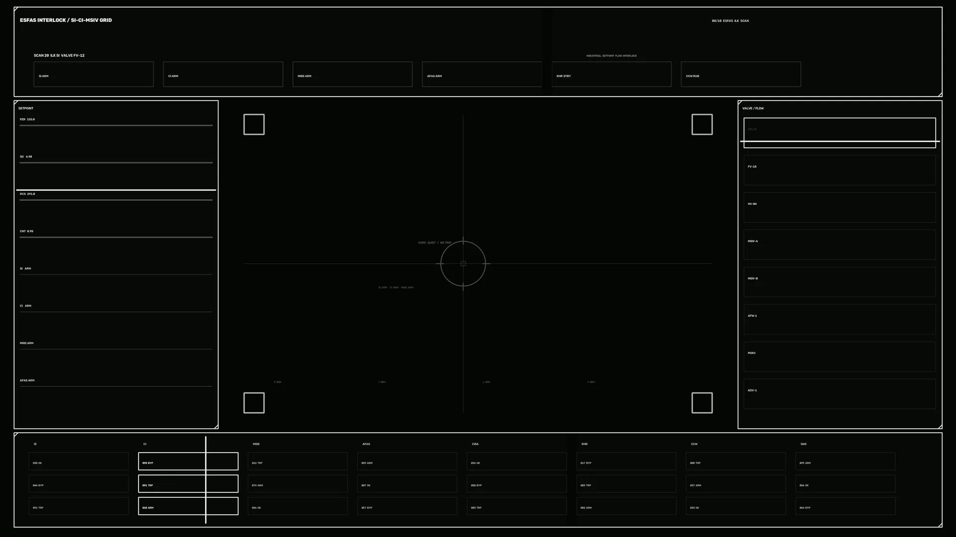 Minimal sci-fi control grid in black and white — sci fi interface wallpaper at 3840x2160