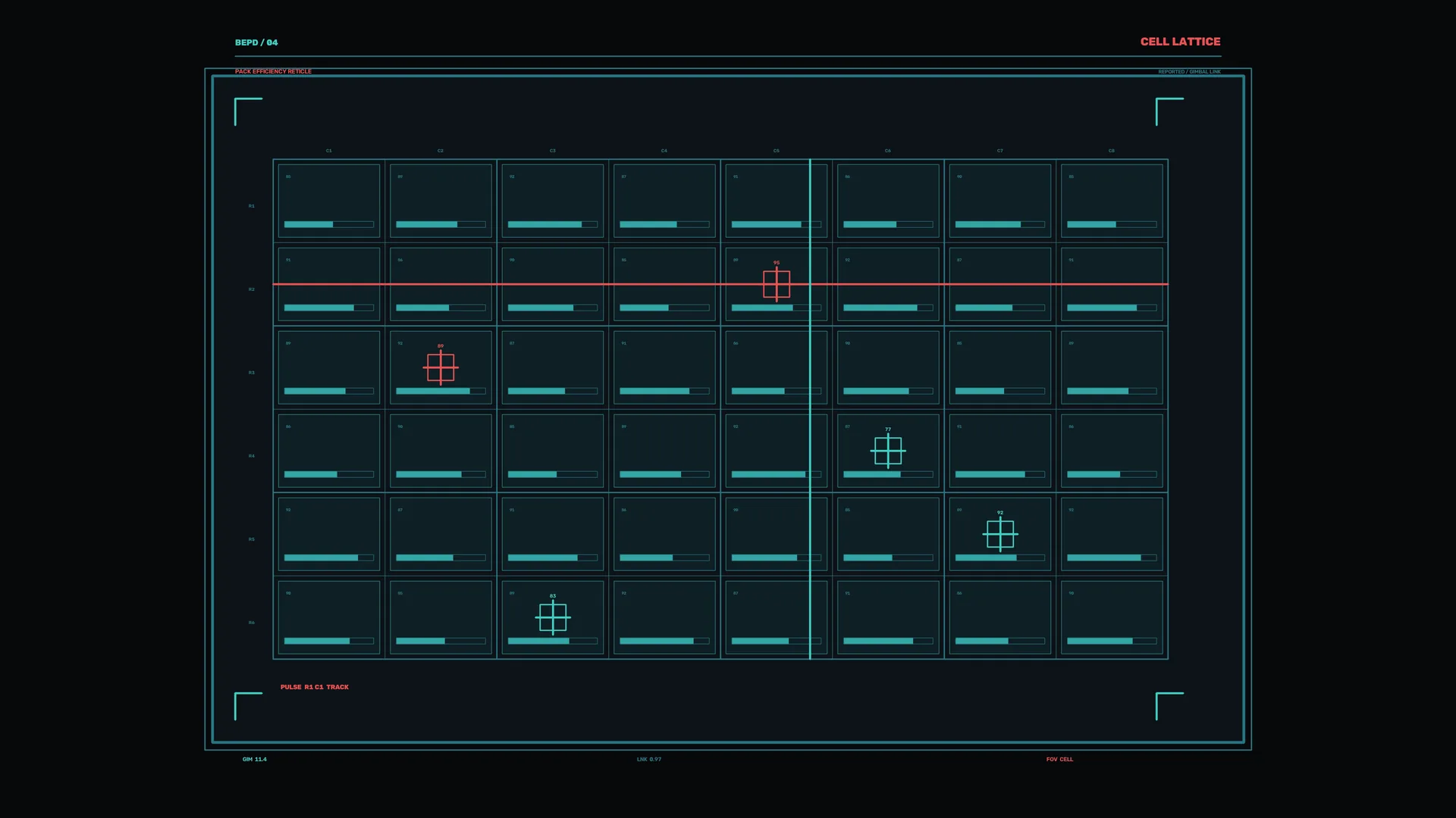 Teal Cell Lattice with Red Tracking Lines — cell lattice wallpaper at 3840x2160