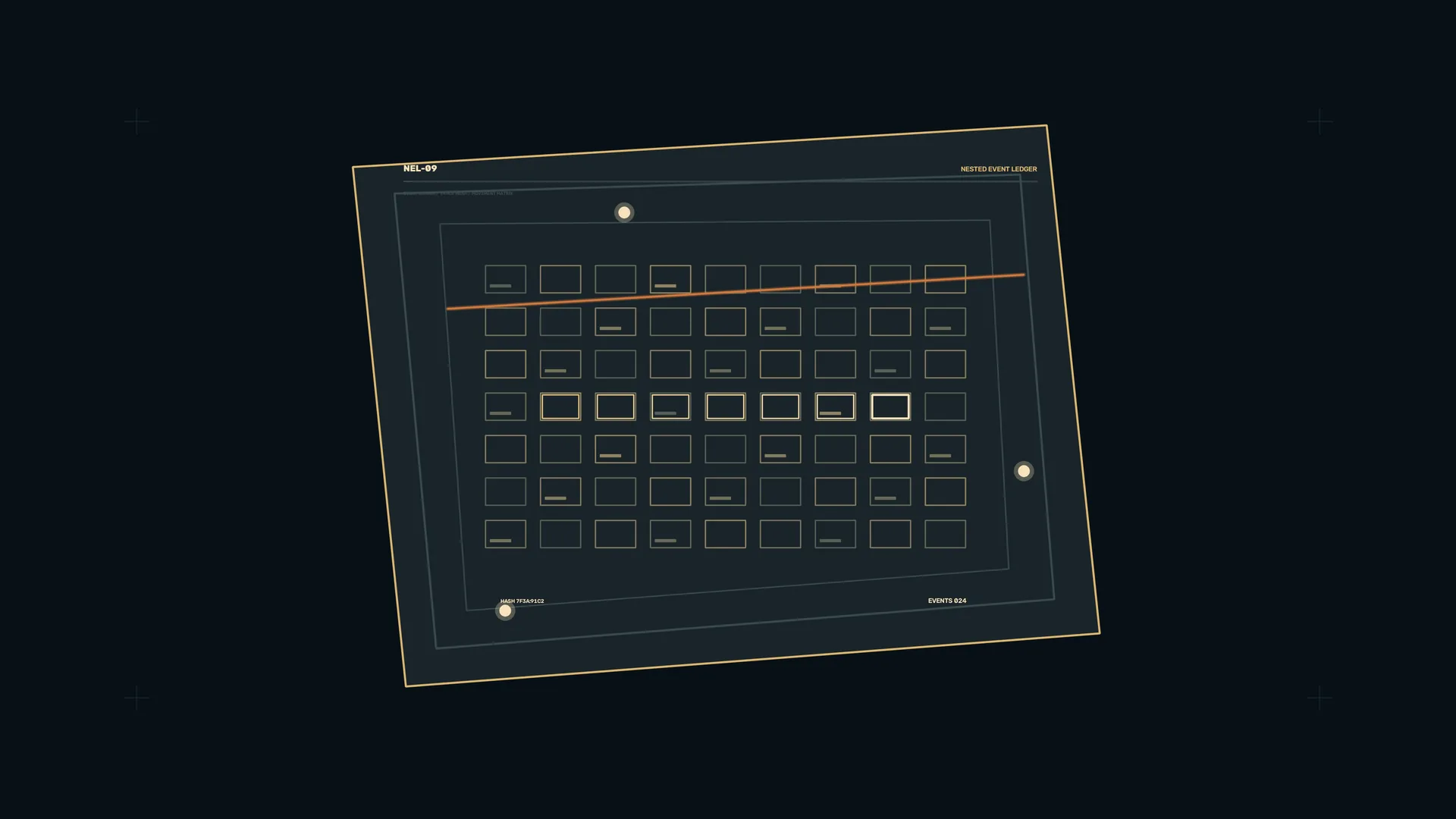Geometric event ledger in a dark field — geometric grid wallpaper at 3840x2160
