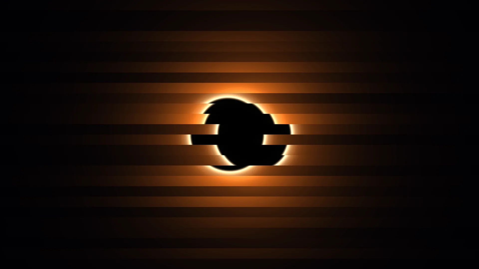 Black eclipse ring across amber horizontal bands — black circle wallpaper at 3840x2160