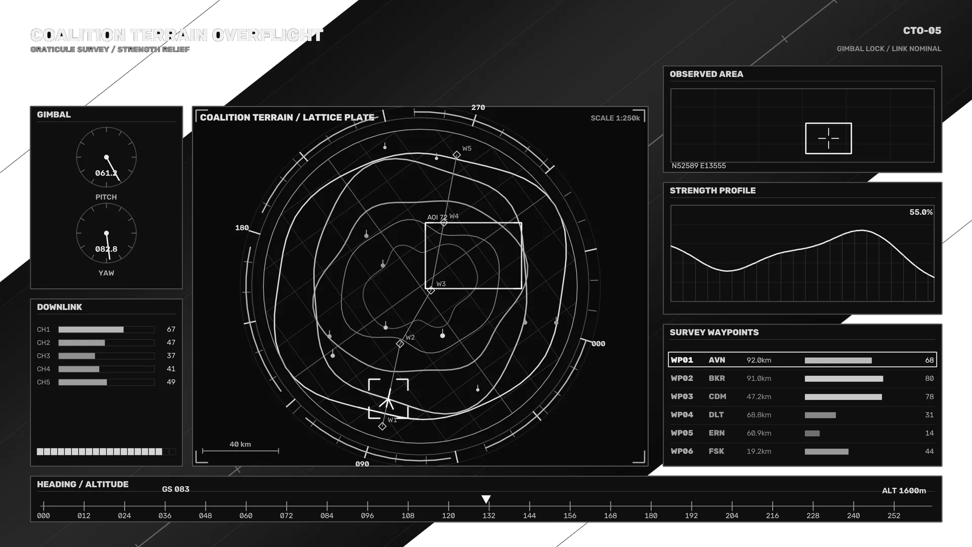Monochrome orbital terrain survey interface — terrain survey wallpaper at 3840x2160