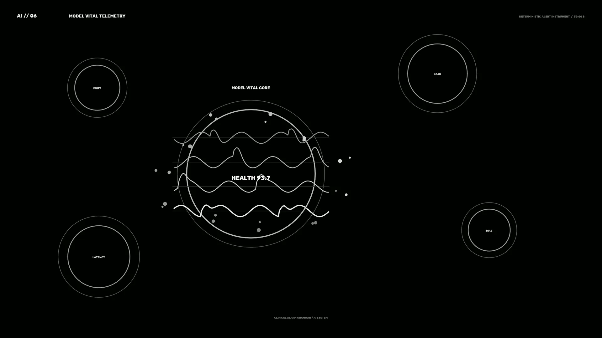 Monochrome vital telemetry diagram on black — telemetry wallpaper at 3840x2160
