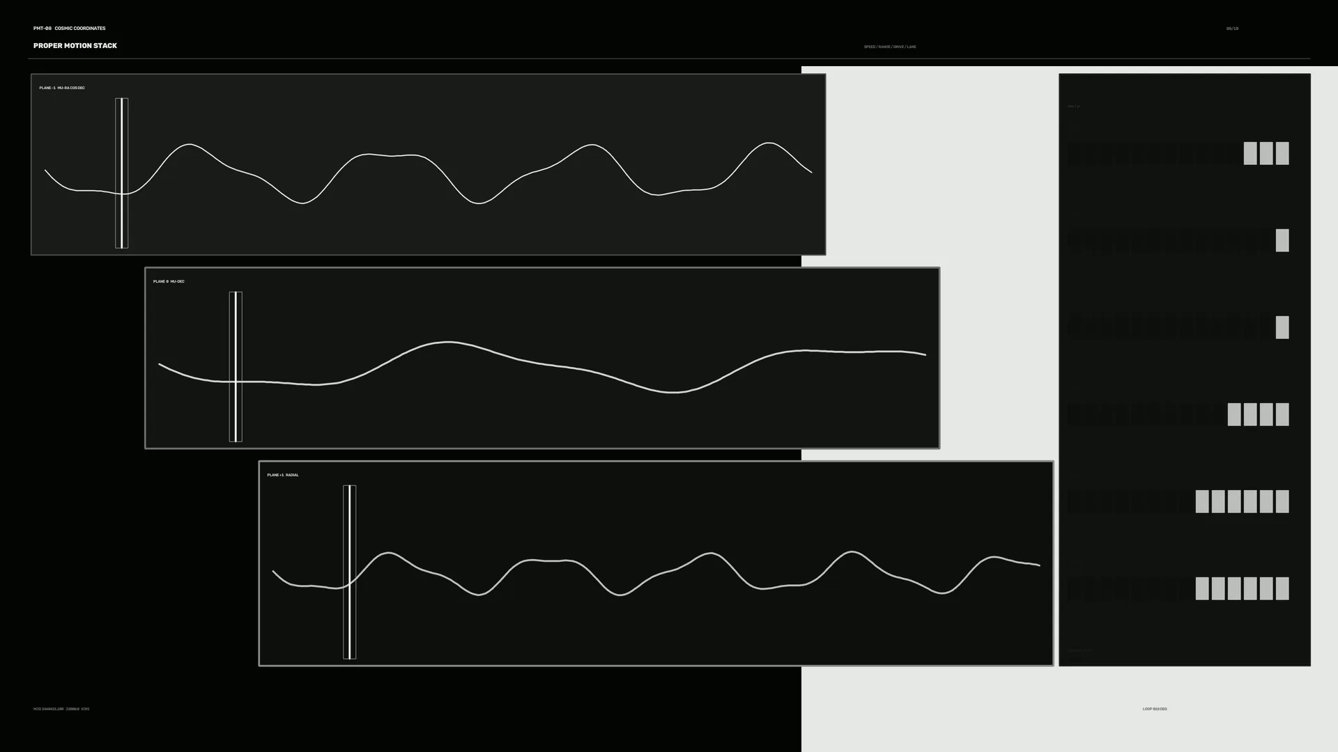 Monochrome waveform panels with measured grid lines — waveform wallpaper at 3840x2160