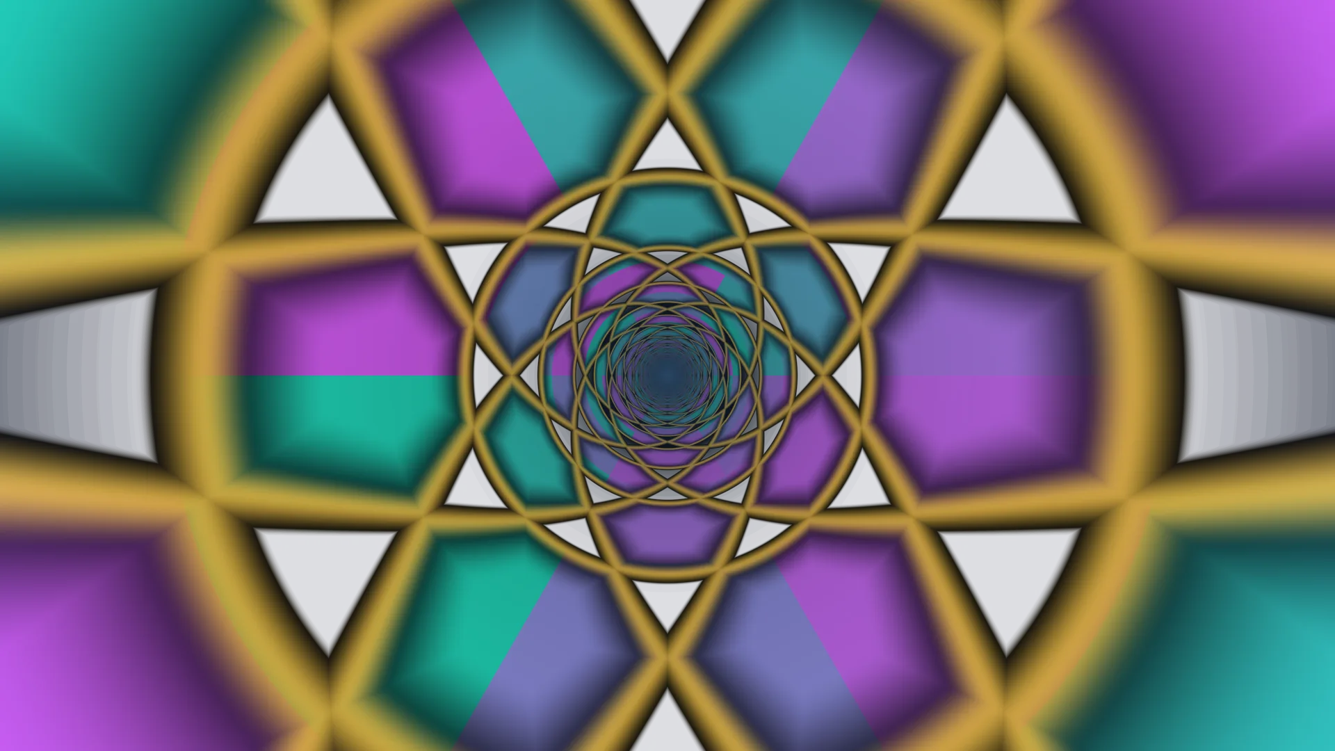 Concentric geometric mandala in violet and teal — geometric mandala wallpaper at 3840x2160
