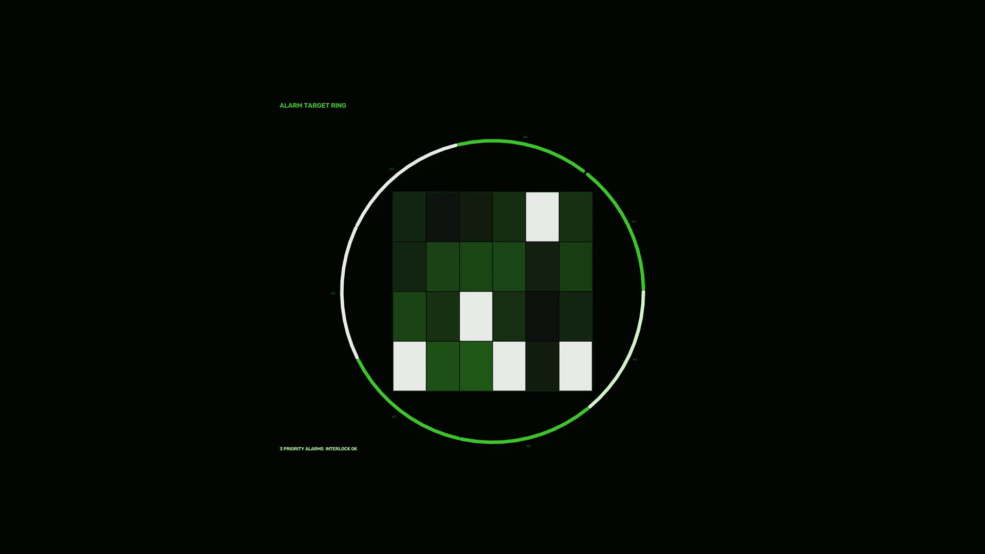 Green target ring and geometric signal grid — target ring wallpaper at 3840x2160