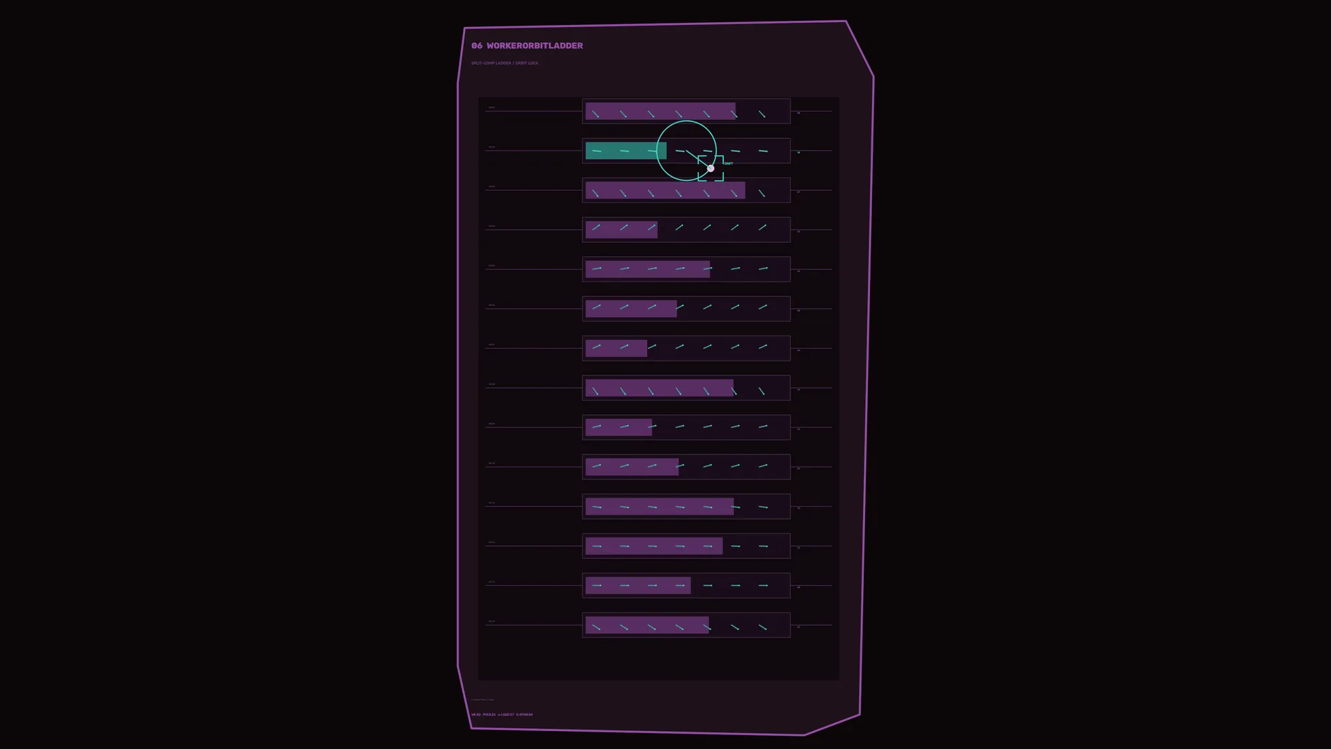 Neon timetable grid in violet and teal — geometric interface wallpaper at 3840x2160