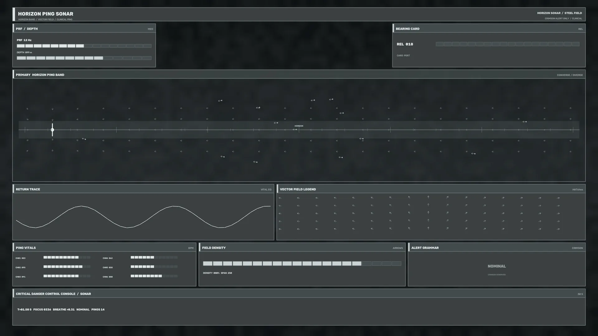 Dark sonar console with horizon vector field — sonar wallpaper at 3840x2160