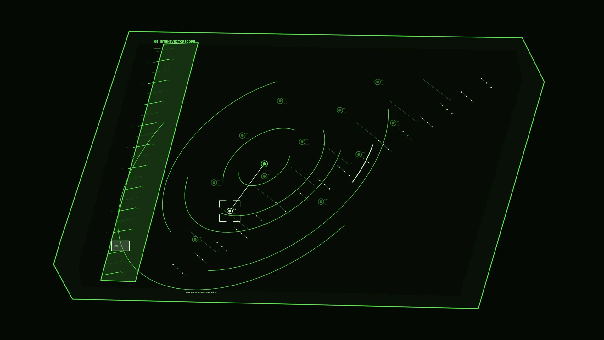 Green radar geometry in deep negative space — radar wallpaper at 3840x2160