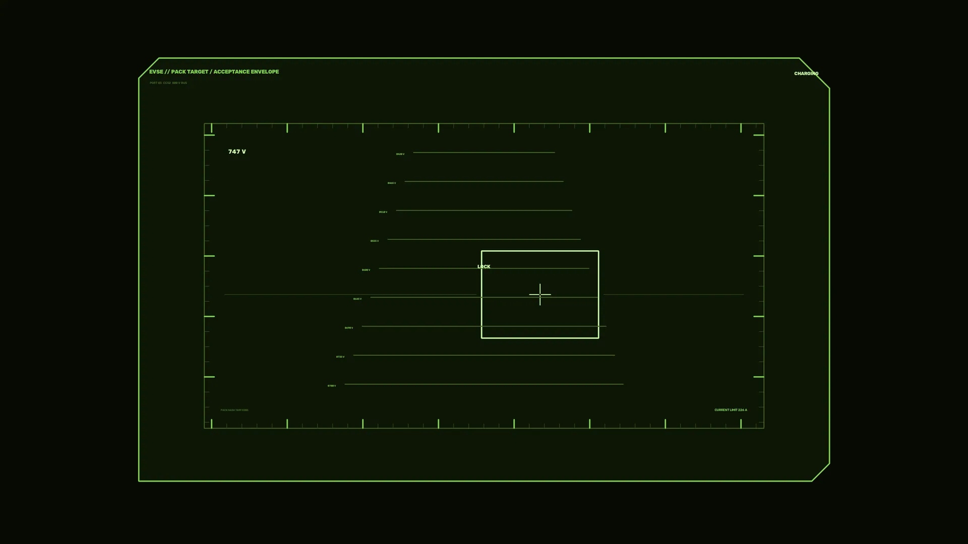 Green targeting grid on a dark technical field — targeting grid wallpaper at 3840x2160