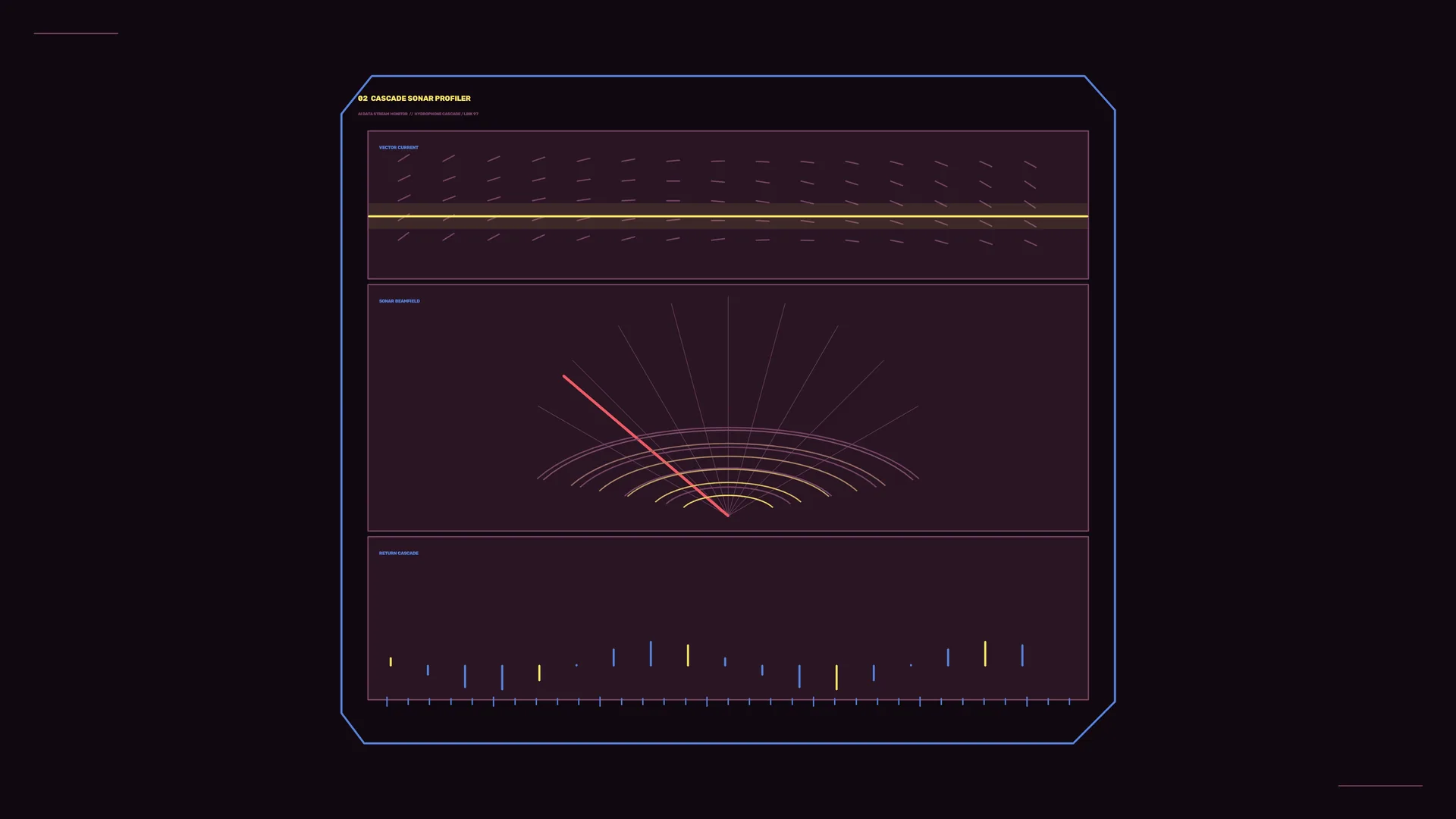 Neon sonar diagrams on a dark plum field — sonar wallpaper at 3840x2160