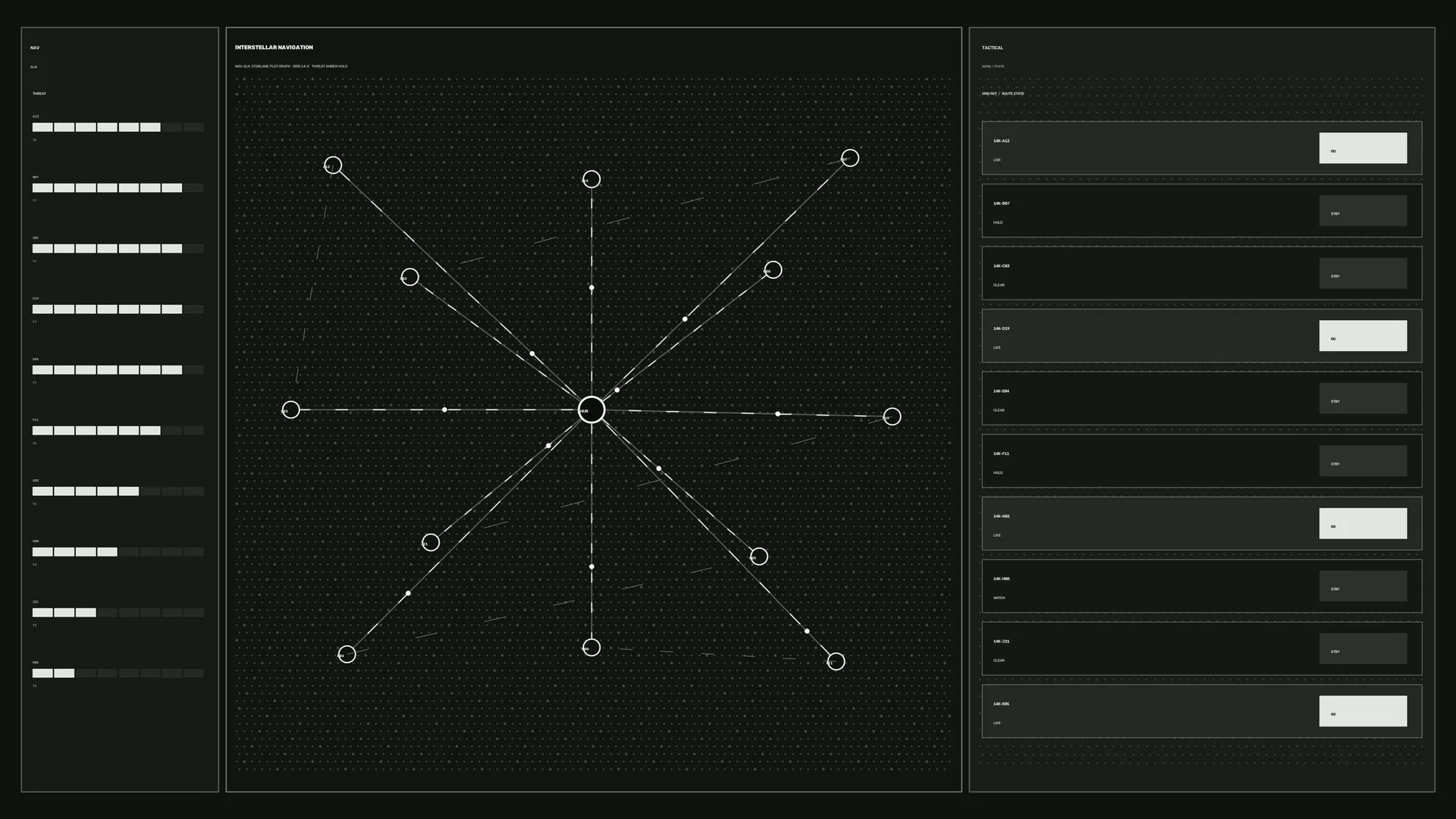 Interstellar navigation grid in black and white — navigation interface wallpaper at 3840x2160