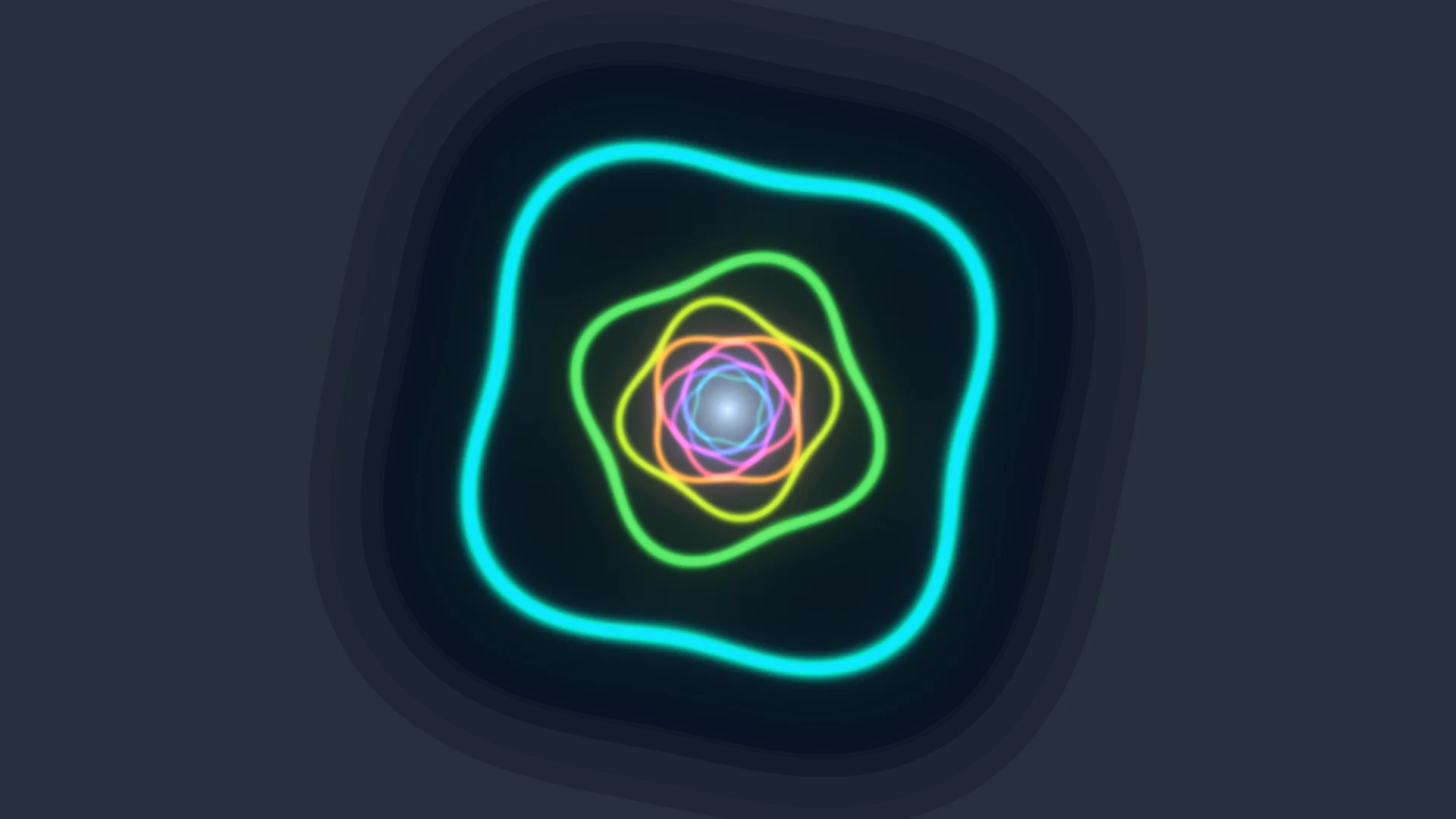 Neon orbit forms around a luminous center — neon rings wallpaper at 3840x2160