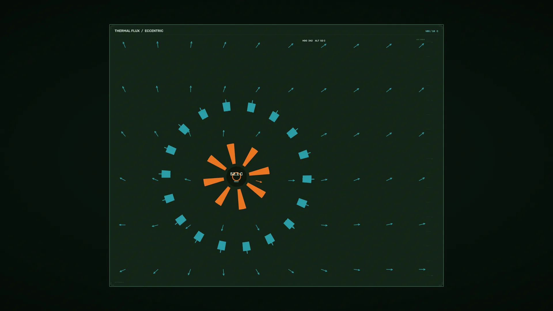 Thermal flux diagram in teal and orange — thermal flux wallpaper at 3840x2160