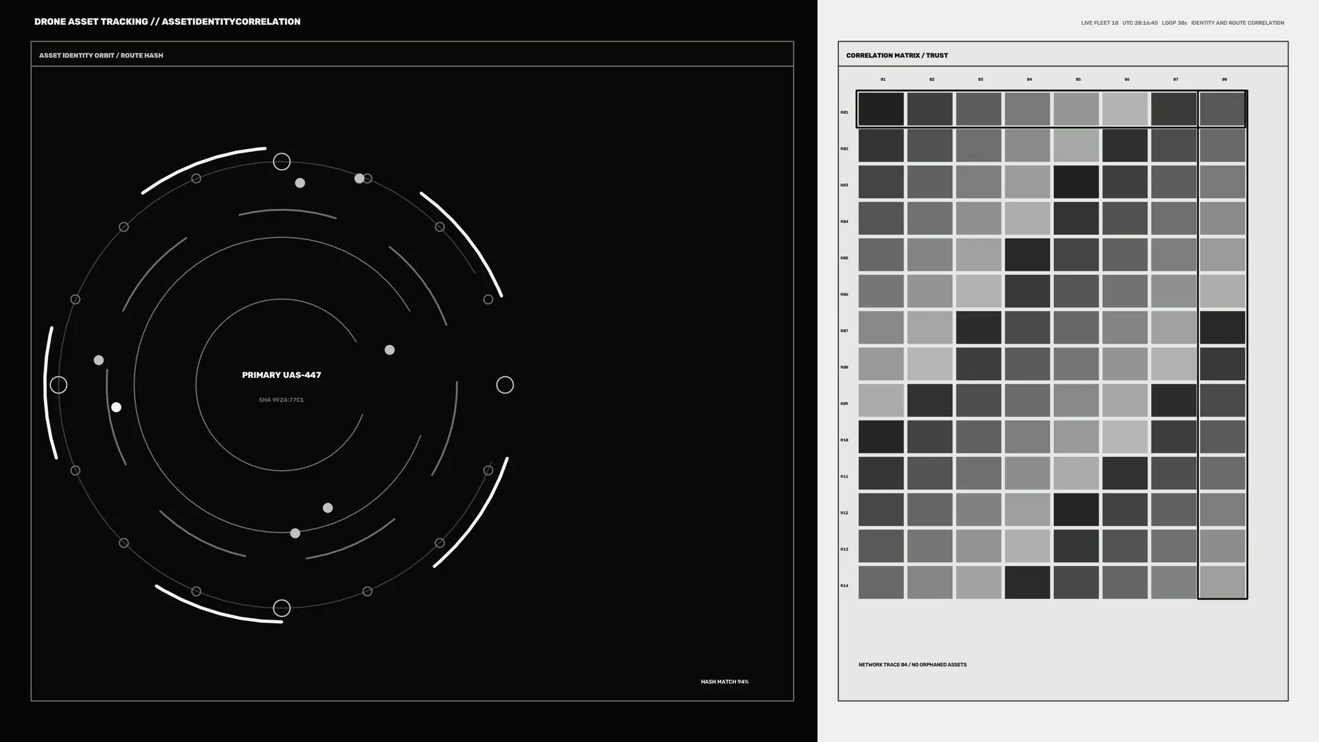 Orbital tracking diagram with grayscale matrix — orbital diagram wallpaper at 3840x2160