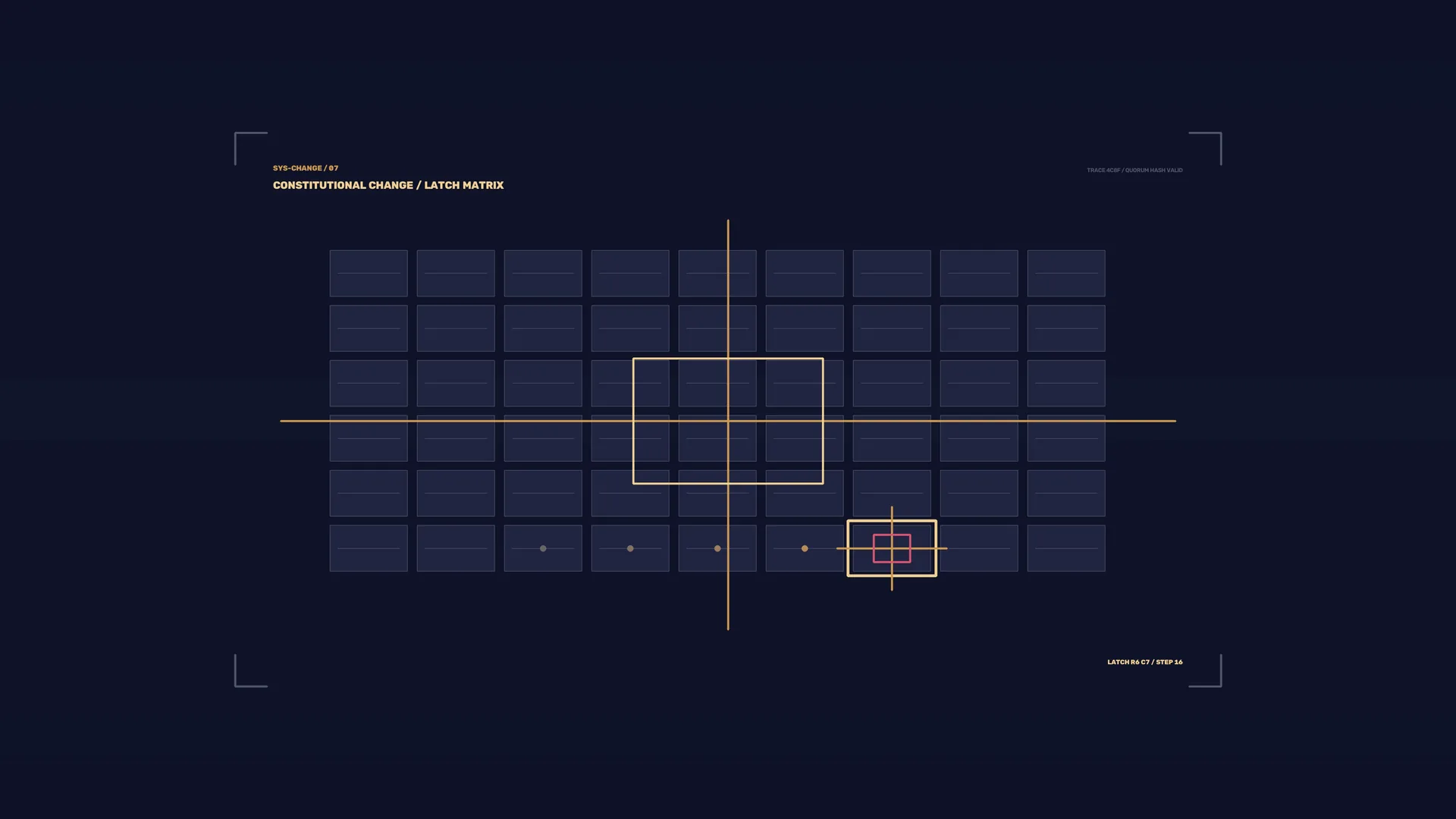 Amber Latch Matrix on a Midnight Grid — latch matrix wallpaper at 3840x2160