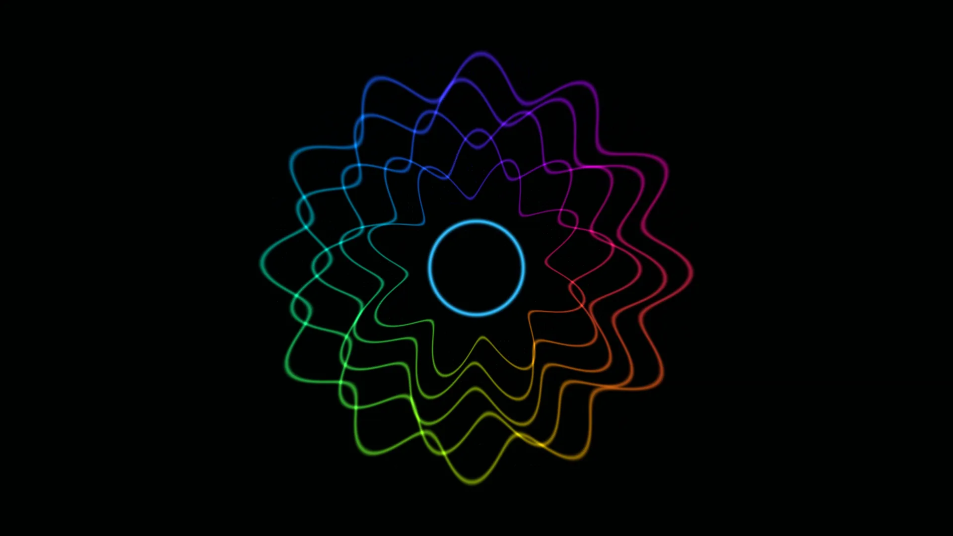 Rainbow light loops around a central blue ring — neon loops wallpaper at 3840x2160