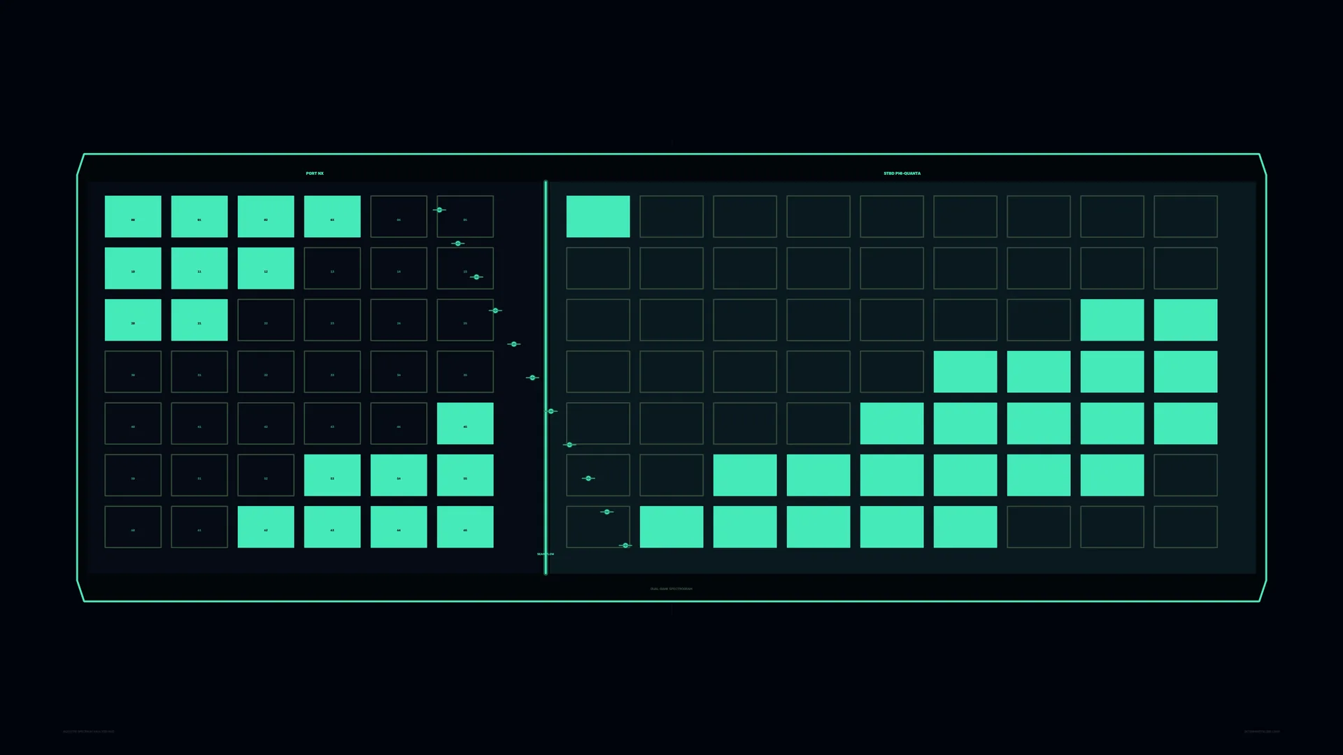 Turquoise grid interface in deep blue space — geometric grid wallpaper at 3840x2160