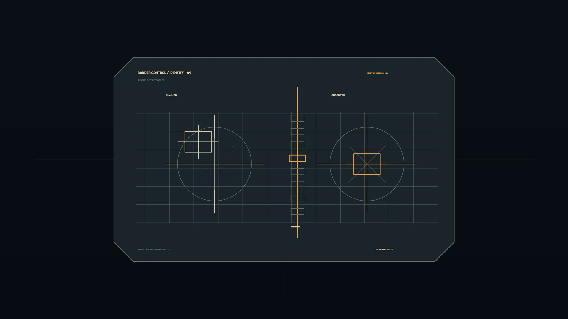 Amber alignment grid on a dark control panel — alignment diagram wallpaper at 3840x2160