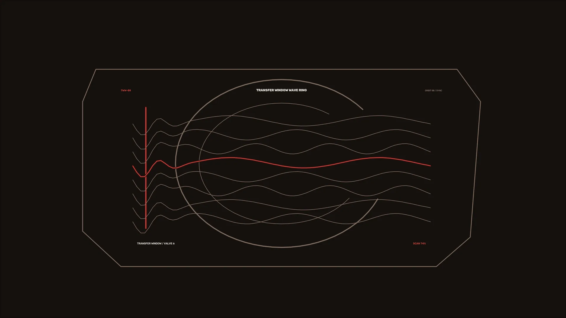 Red waveform within a dark geometric diagram — waveform wallpaper at 3840x2160