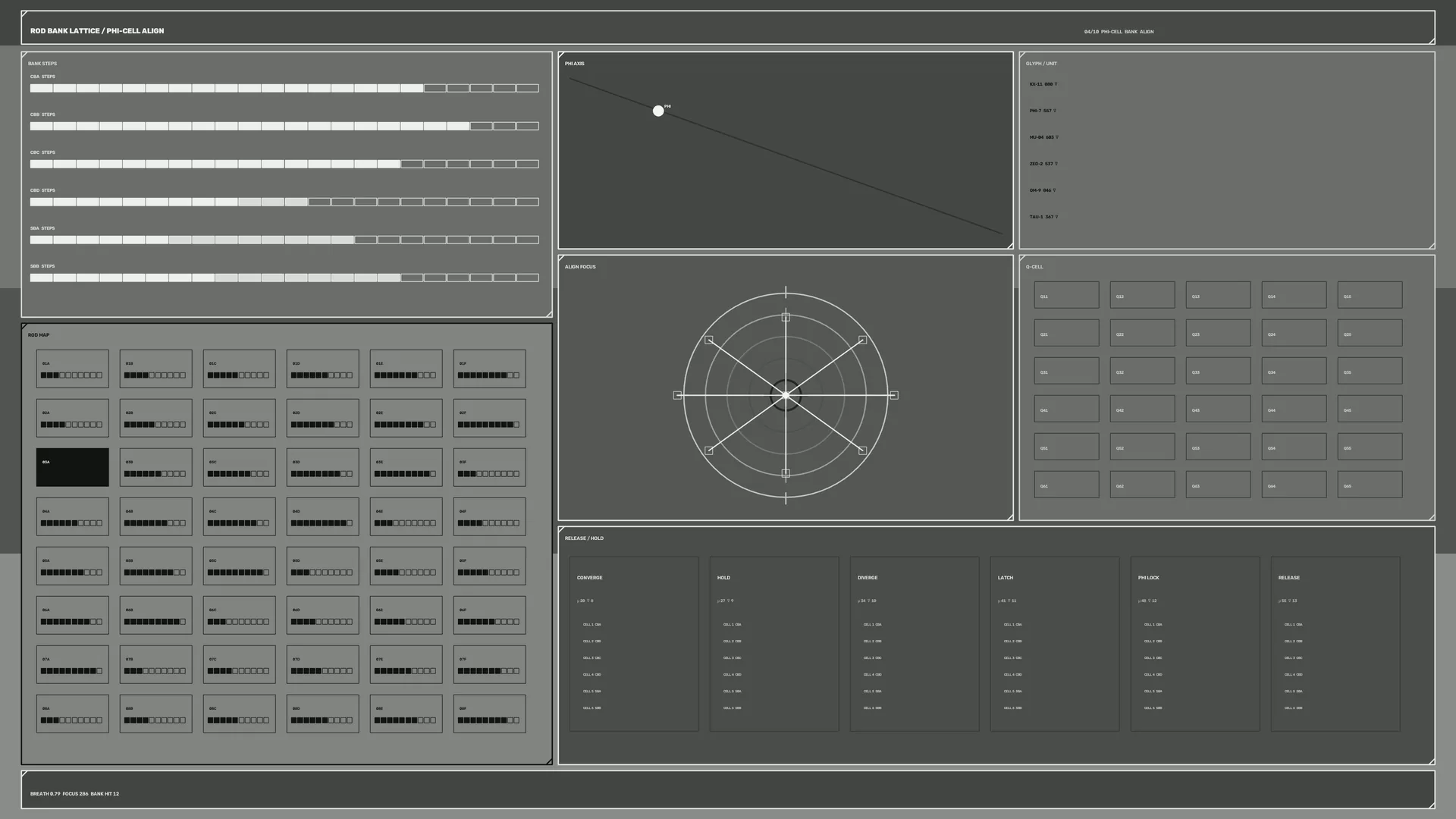 Graphite modular control panel with radial diagram — technical interface wallpaper at 3840x2160