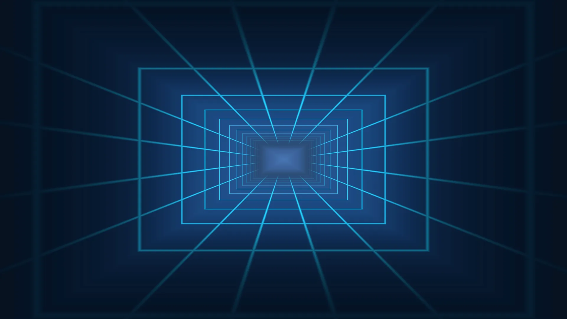 Cyan geometry in a deep blue spatial tunnel — geometric tunnel wallpaper at 3840x2160