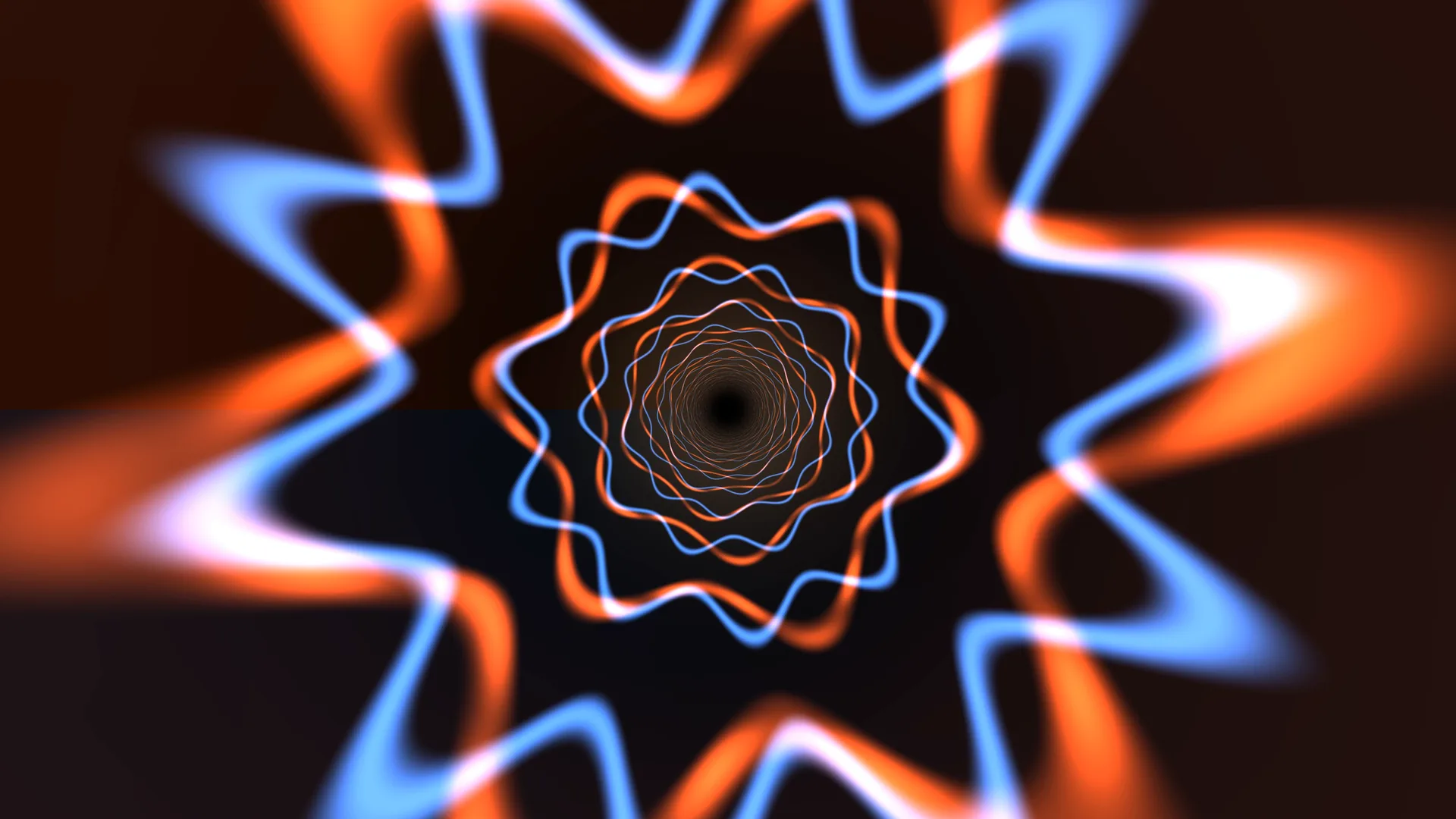 Orange and blue waves around a dark center — abstract wallpaper at 3840x2160