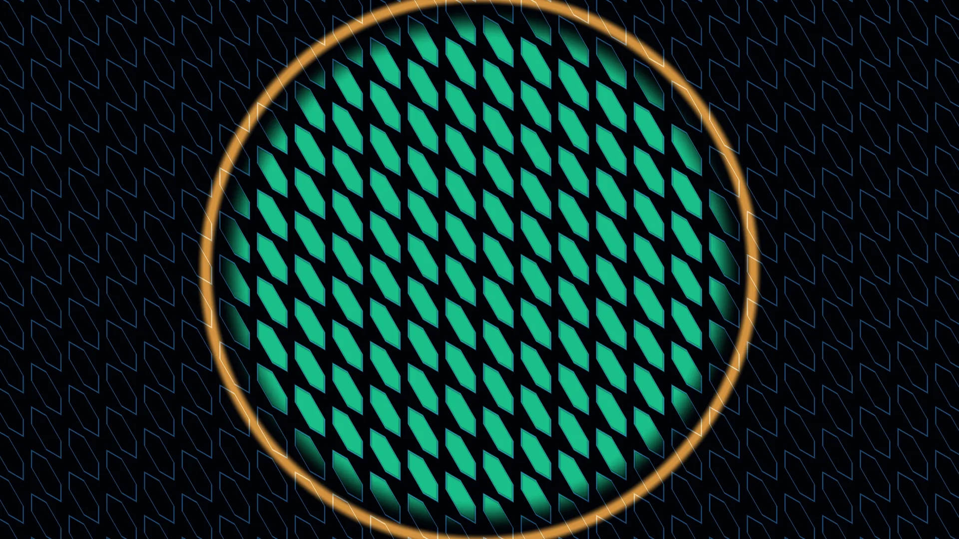 Teal geometric field within a golden circle — geometric pattern wallpaper at 3840x2160