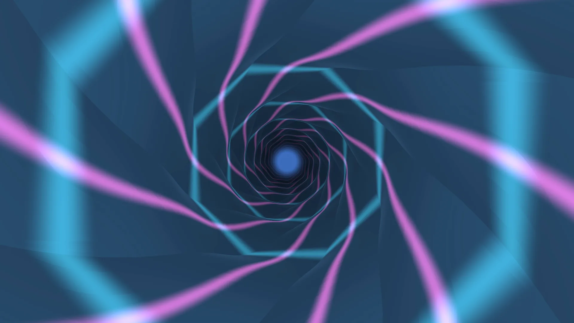 Neon spiral through a geometric blue field — neon spiral wallpaper at 3840x2160