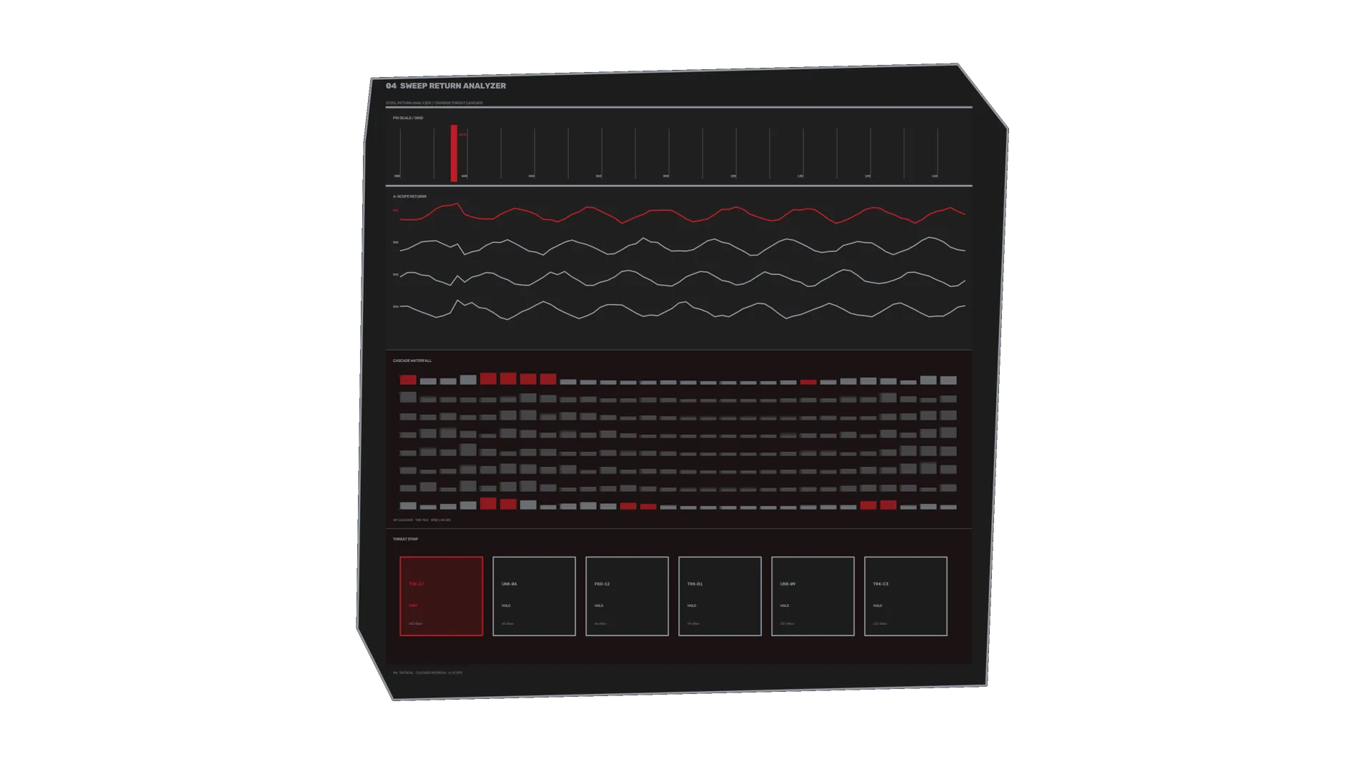 Dark technical dashboard with red signal lines — technical dashboard wallpaper at 3840x2160