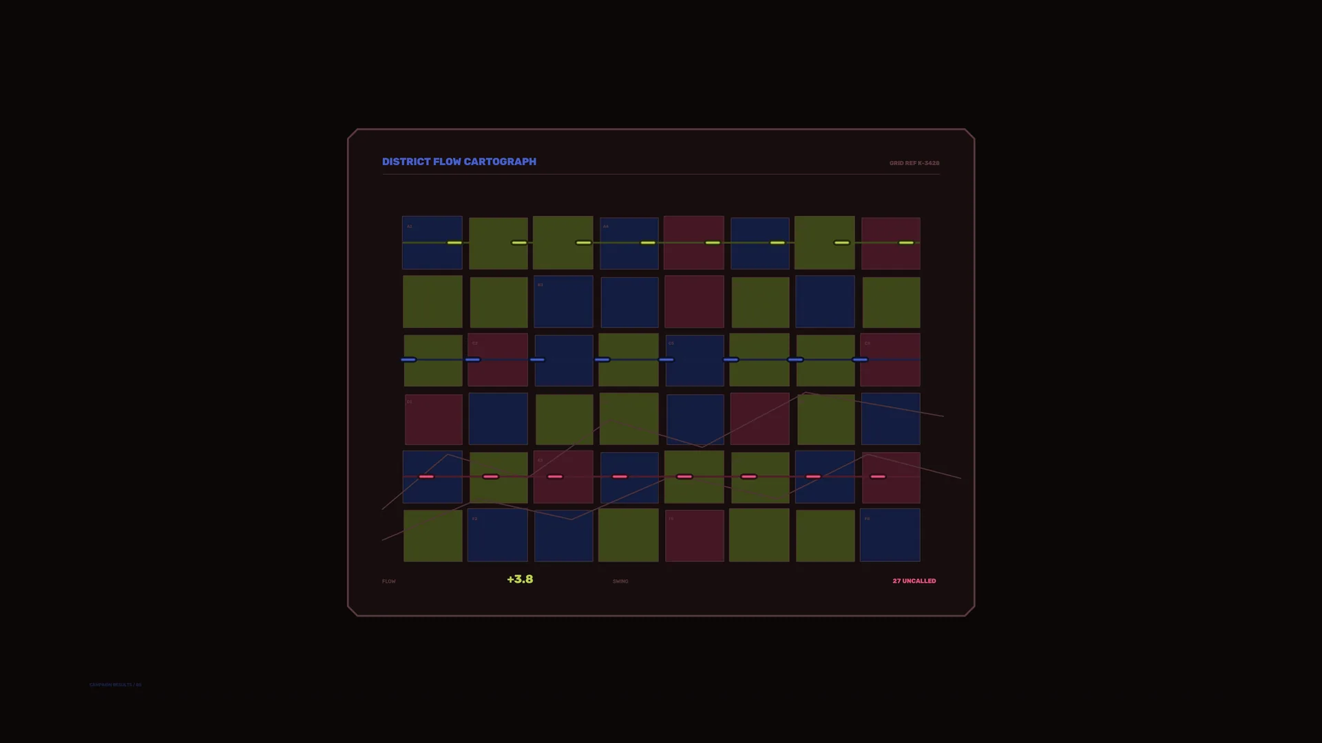 District flow cartograph in a dark grid — cartographic grid wallpaper at 3840x2160