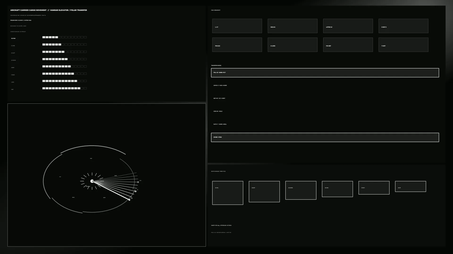Monochrome orbital systems interface — technical interface wallpaper at 3840x2160