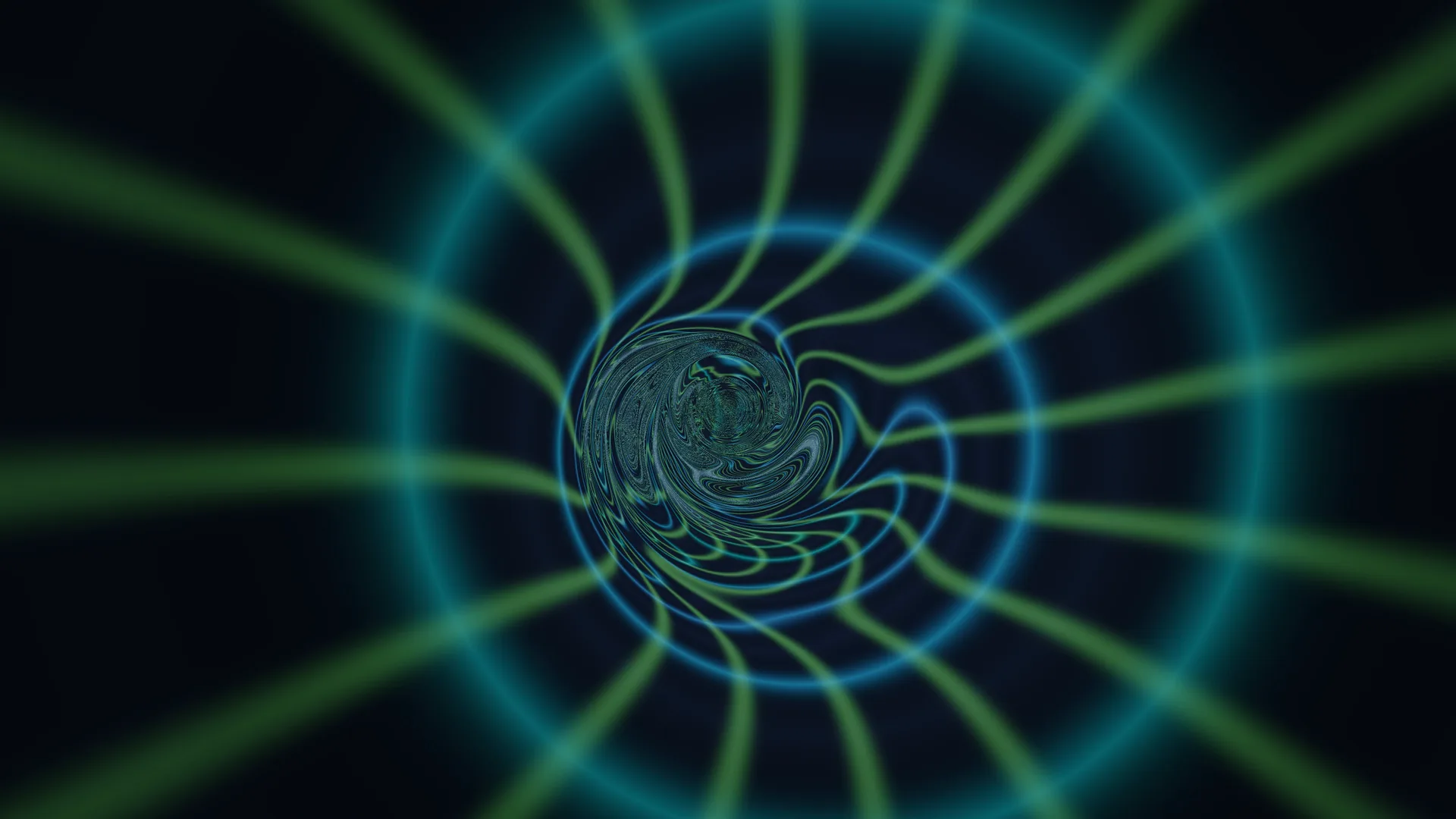 Green filaments around a blue spiral vortex — spiral vortex wallpaper at 3840x2160