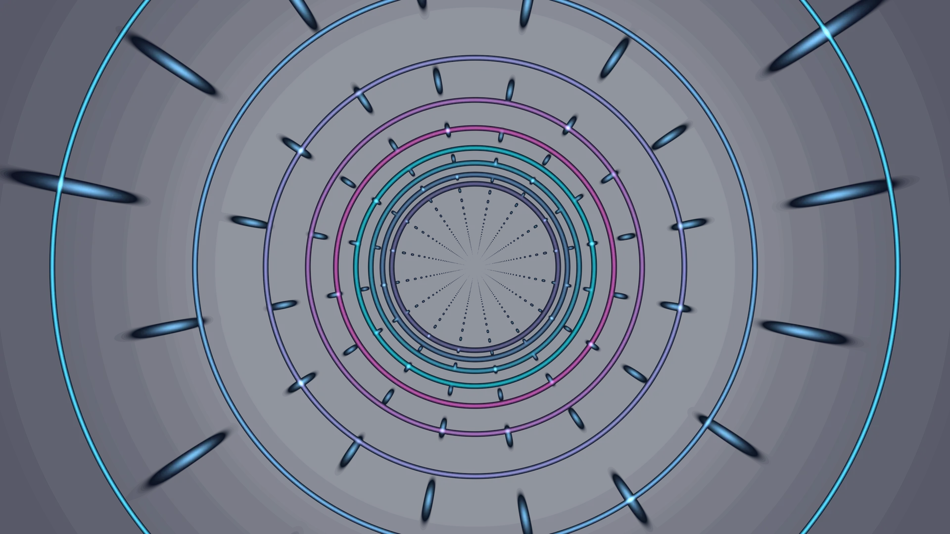 Concentric neon rings in deep blue space — concentric rings wallpaper at 3840x2160