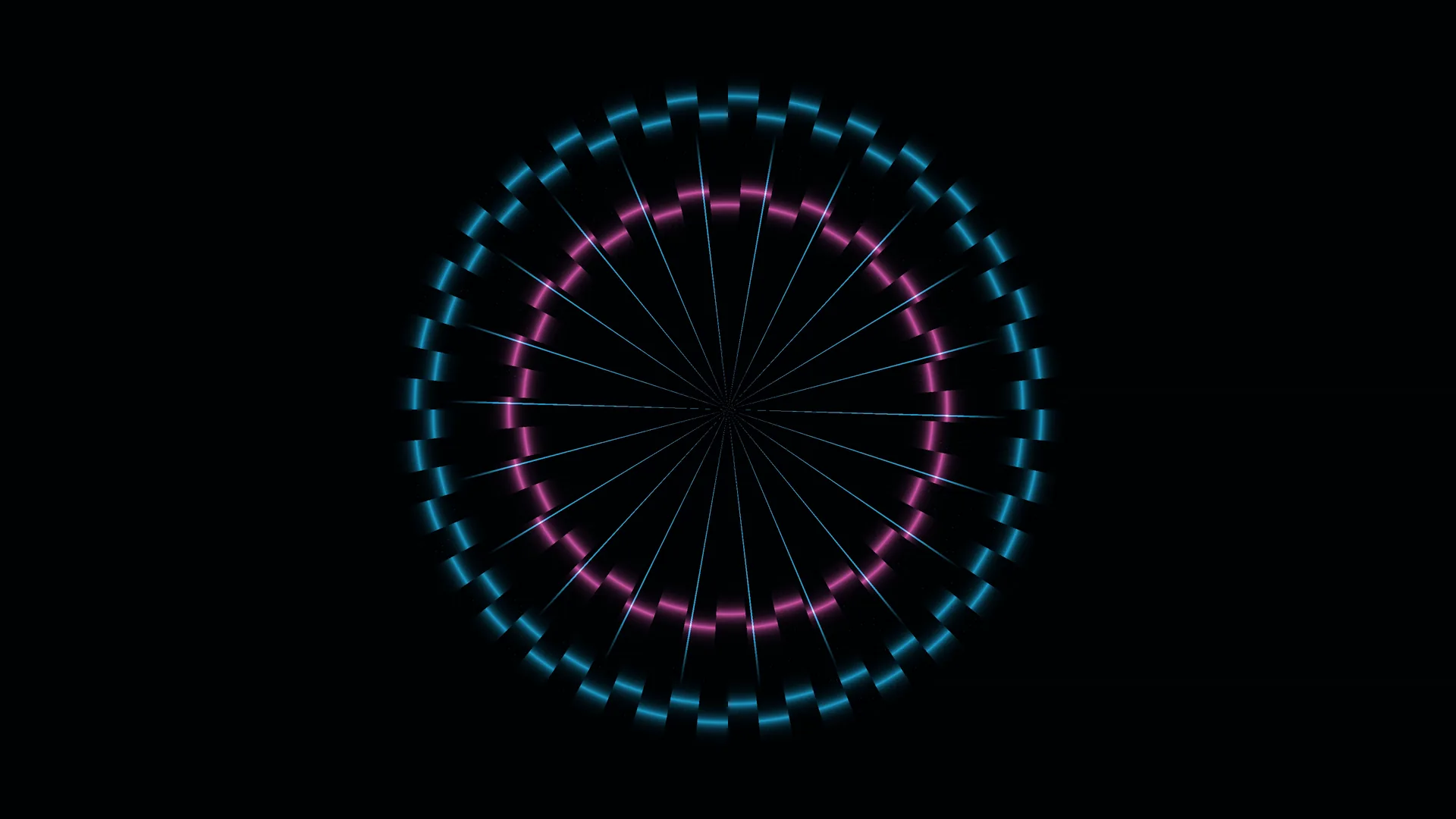 Cyan and magenta radial light wheel — radial geometry wallpaper at 3840x2160