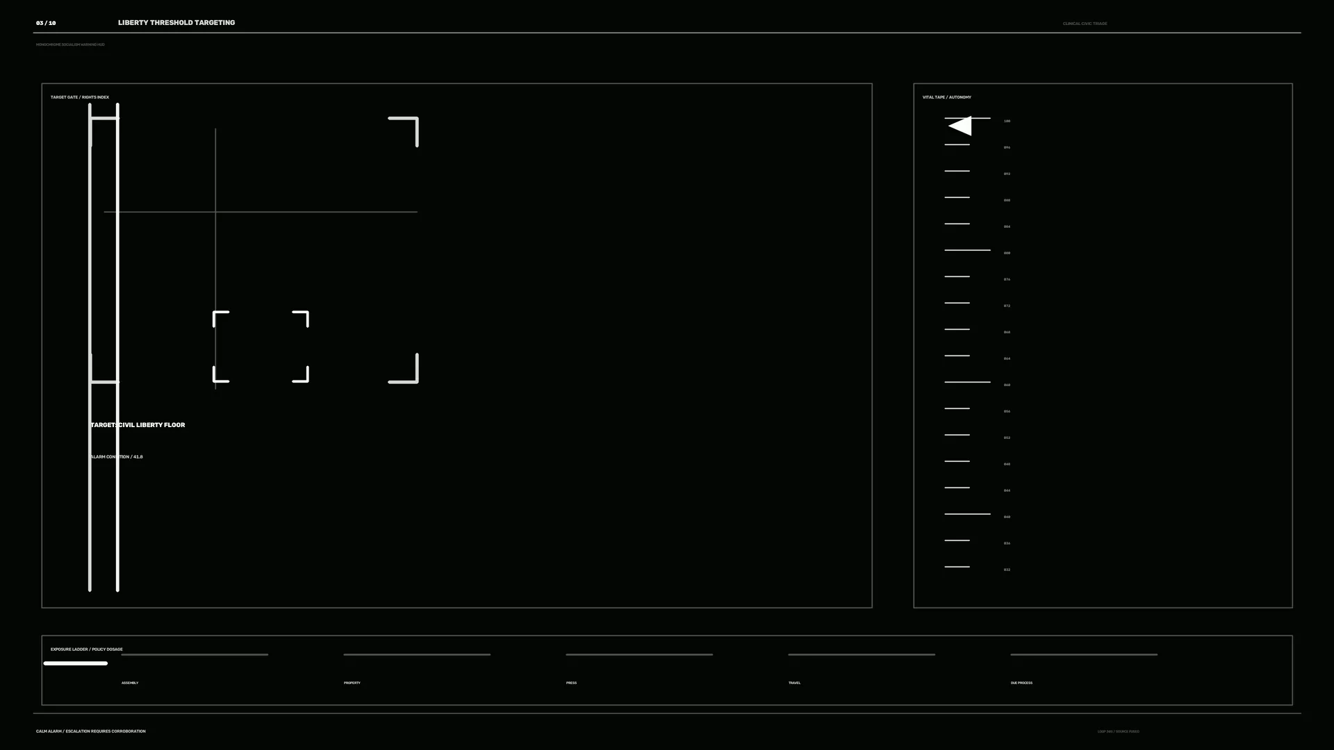 Minimal black targeting interface with white linework — black wallpaper at 3840x2160