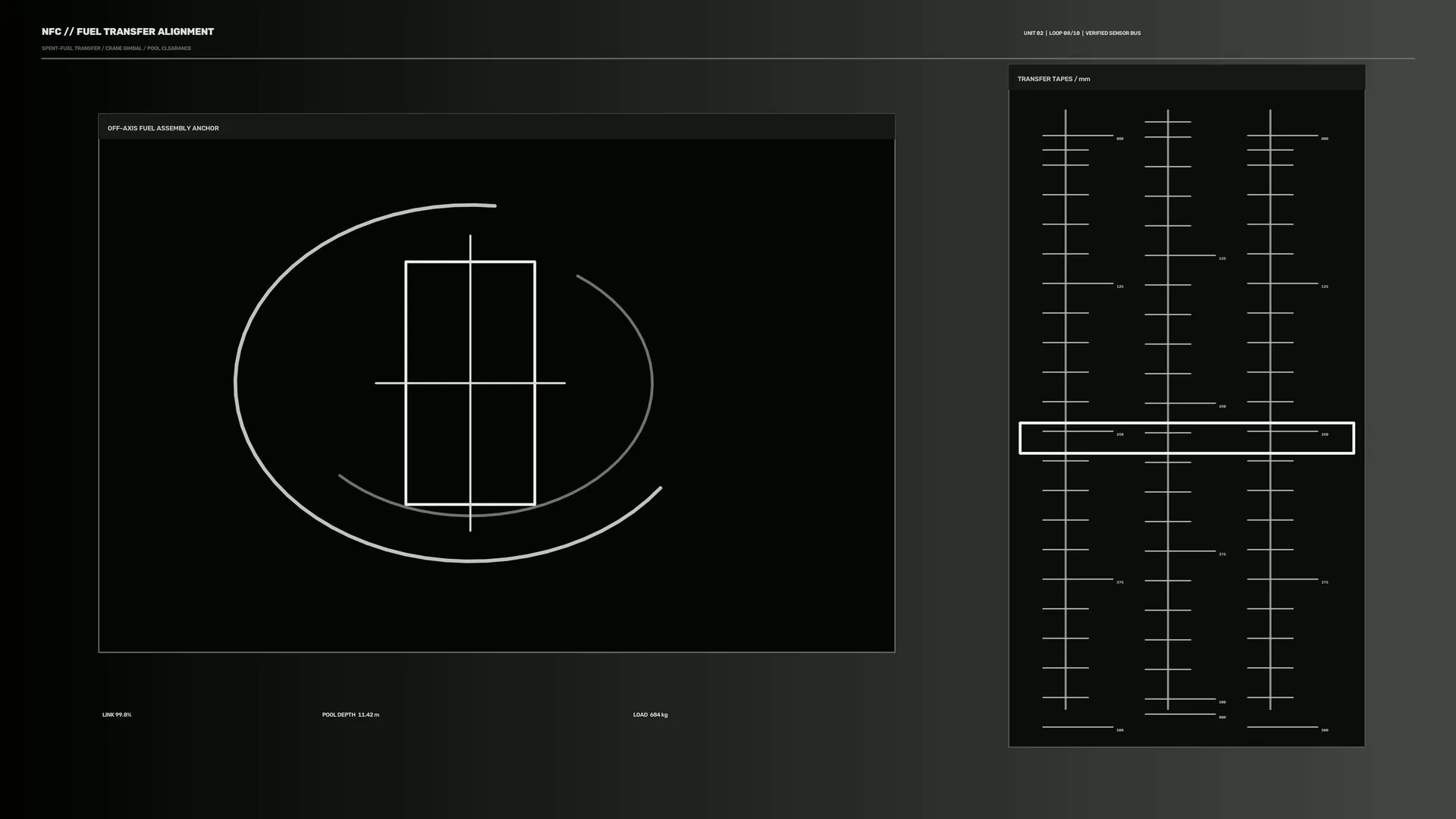Monochrome fuel transfer alignment diagram — technical diagram wallpaper at 3840x2160