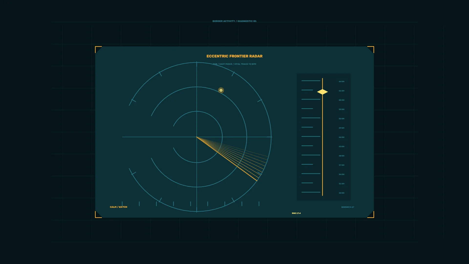 Eccentric frontier radar in teal and amber — radar interface wallpaper at 3840x2160