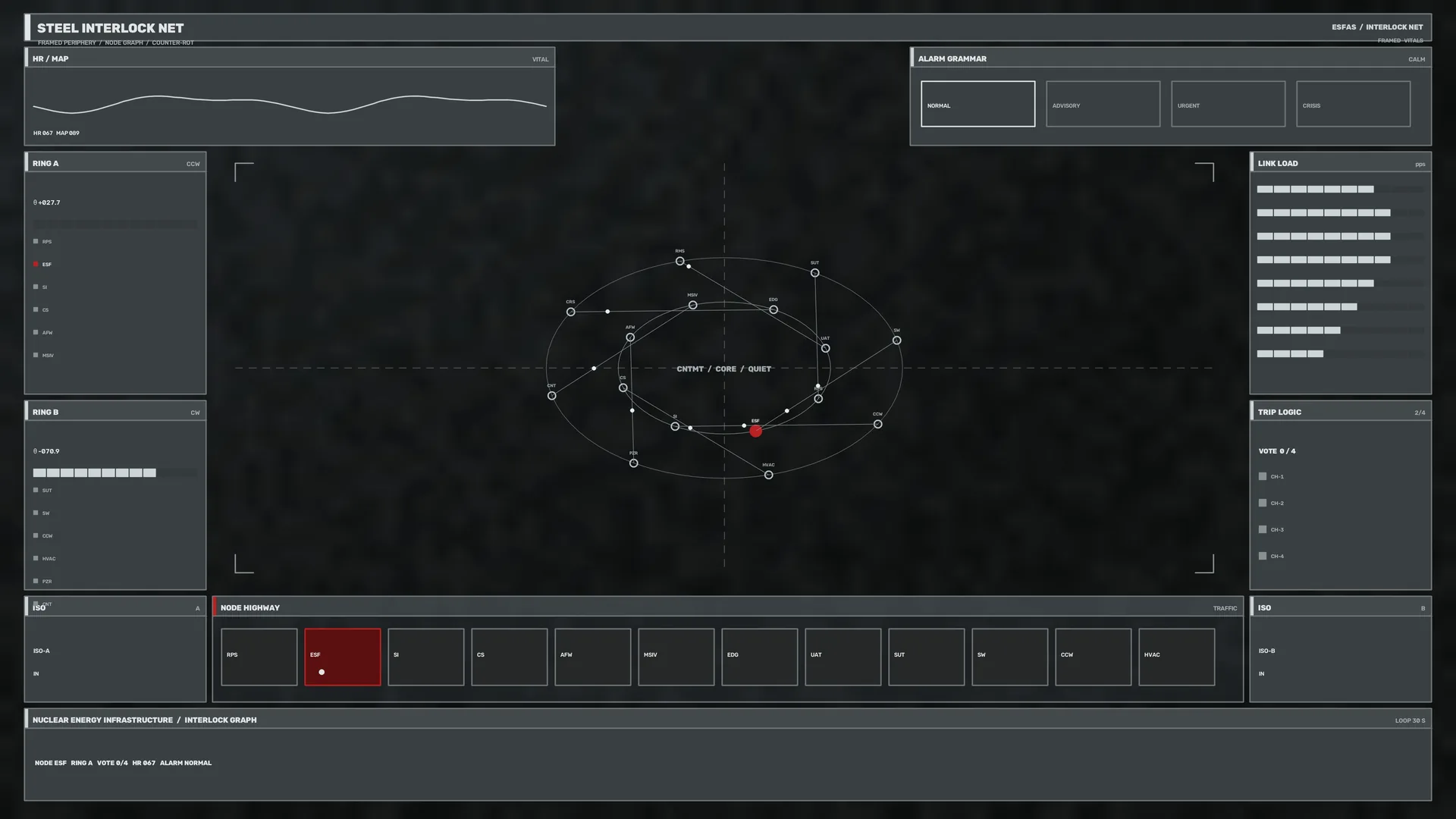 Dark Interlock Graph with Orbital Network Lines — technical interface wallpaper at 3840x2160