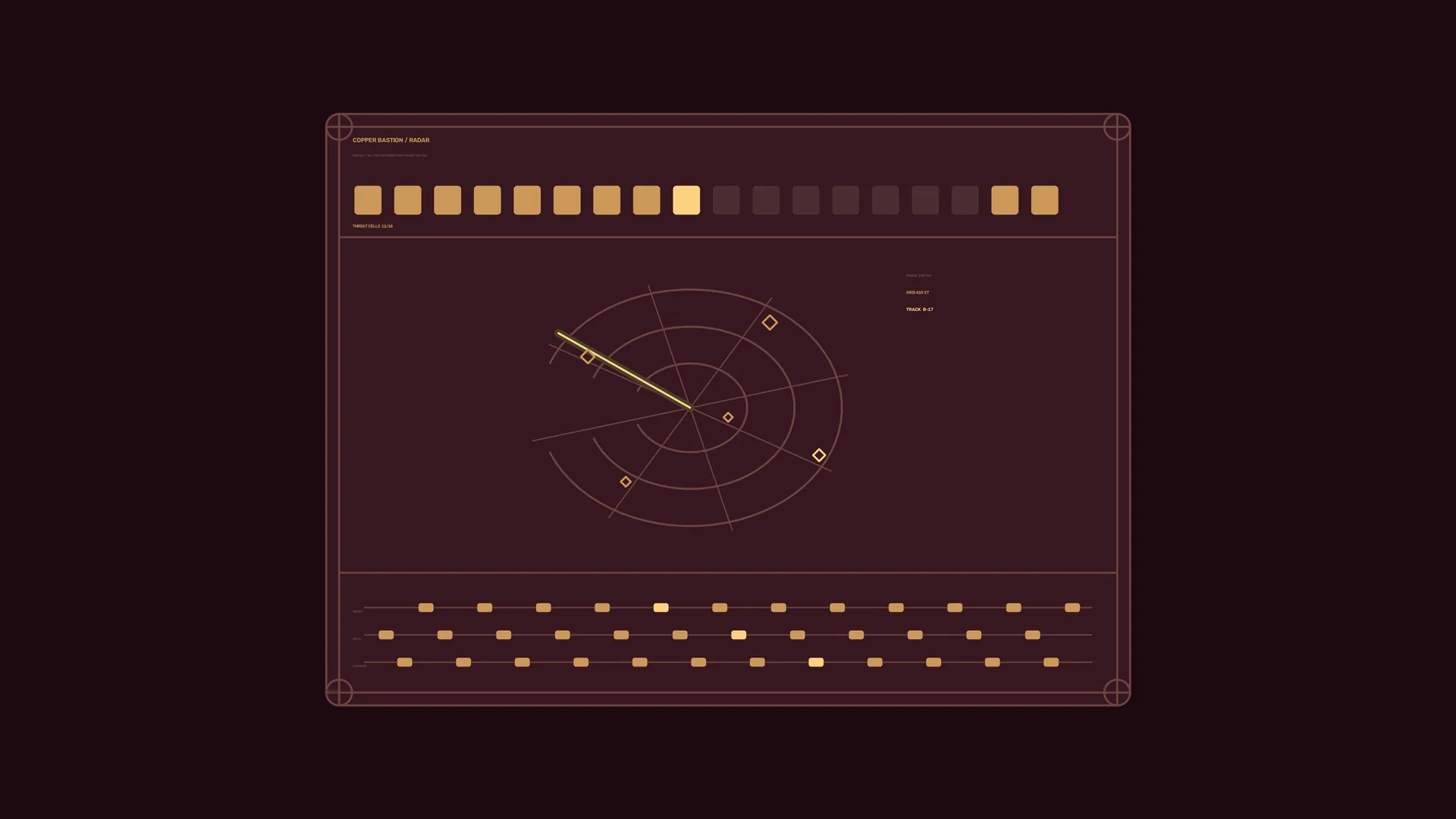 Copper radar interface in a field of negative space — radar wallpaper at 3840x2160
