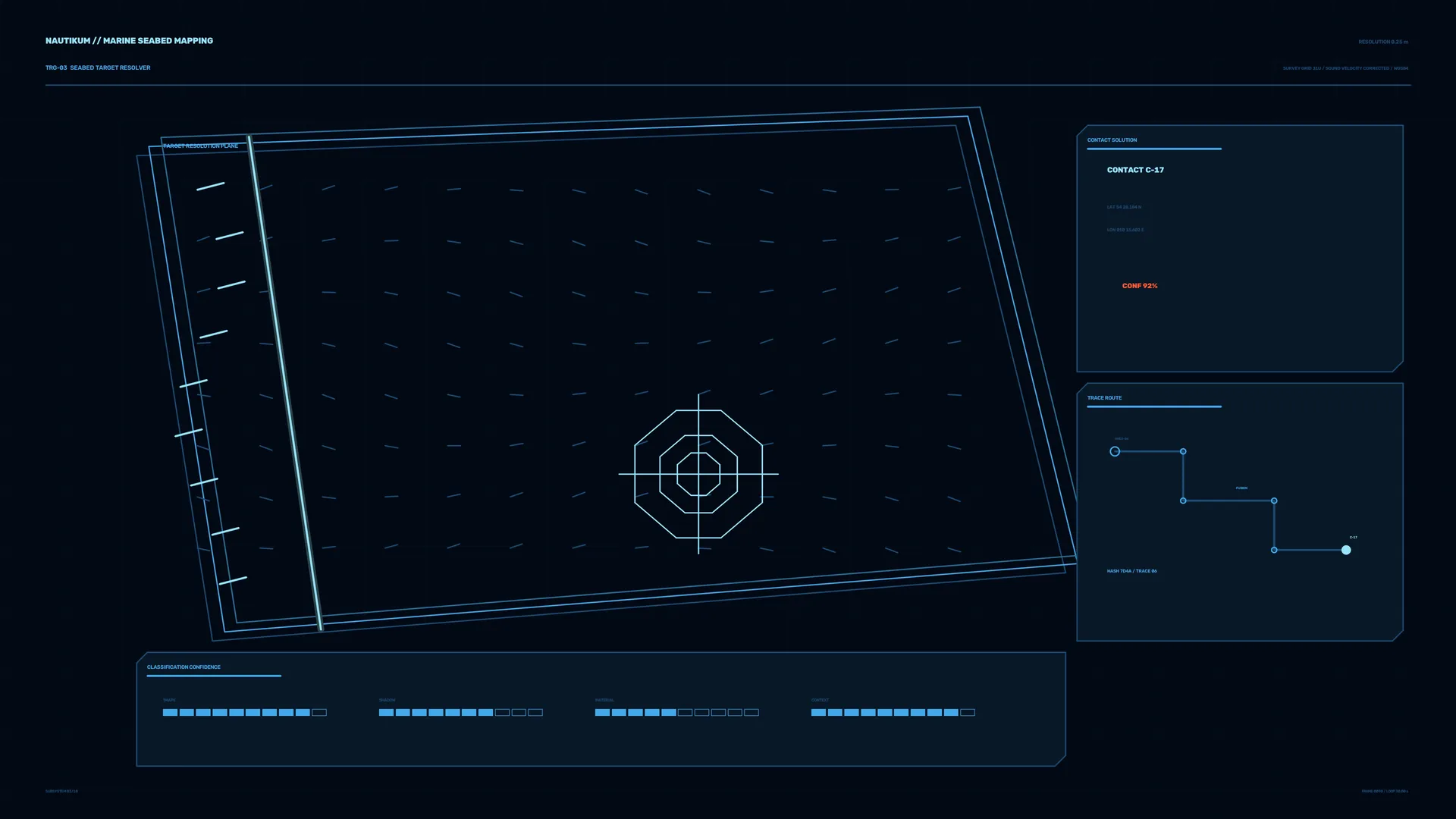 Nautical seabed mapping interface in blue — marine mapping wallpaper at 3840x2160