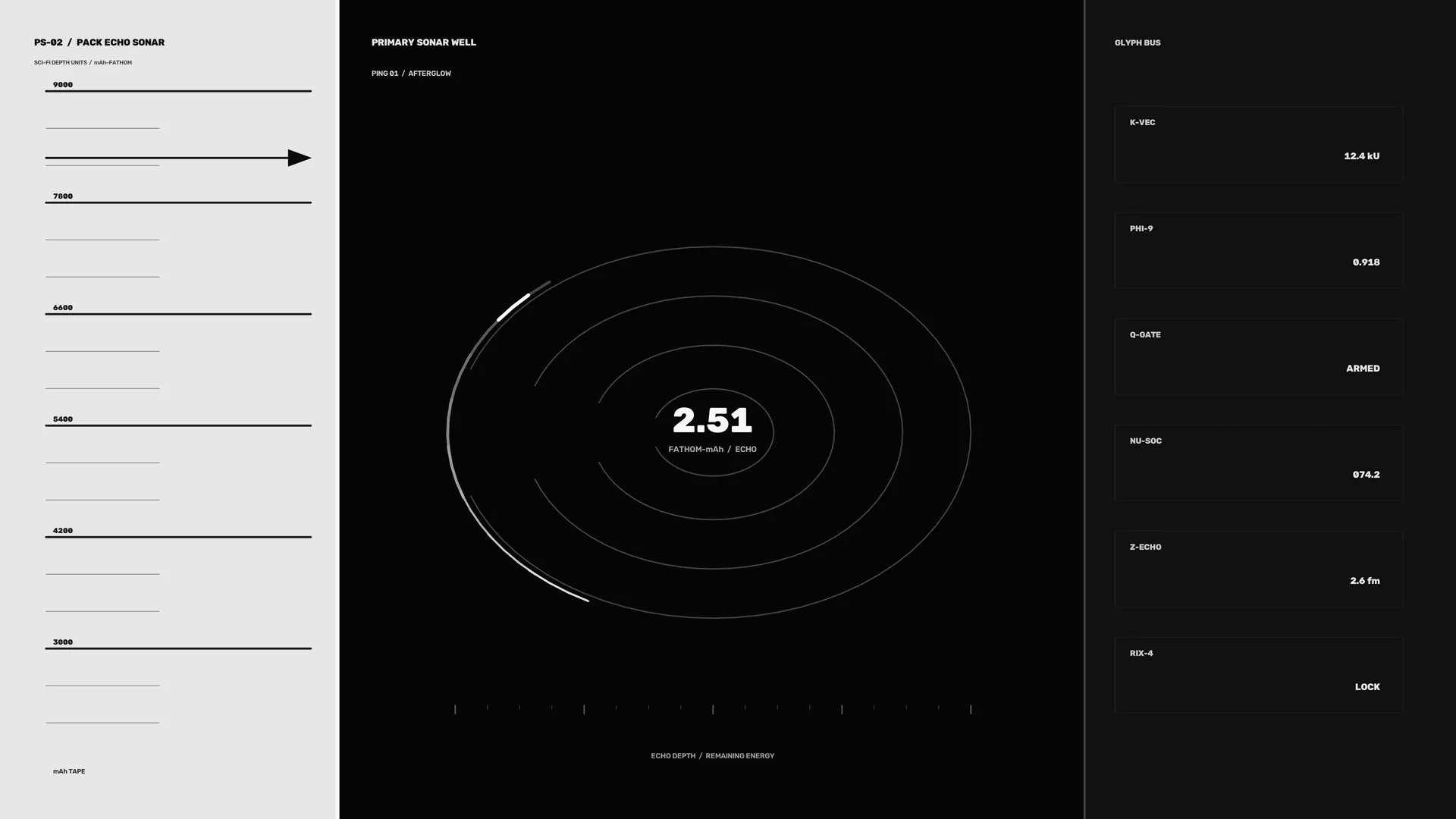 Monochrome sonar console with concentric signal rings — sonar wallpaper at 3840x2160